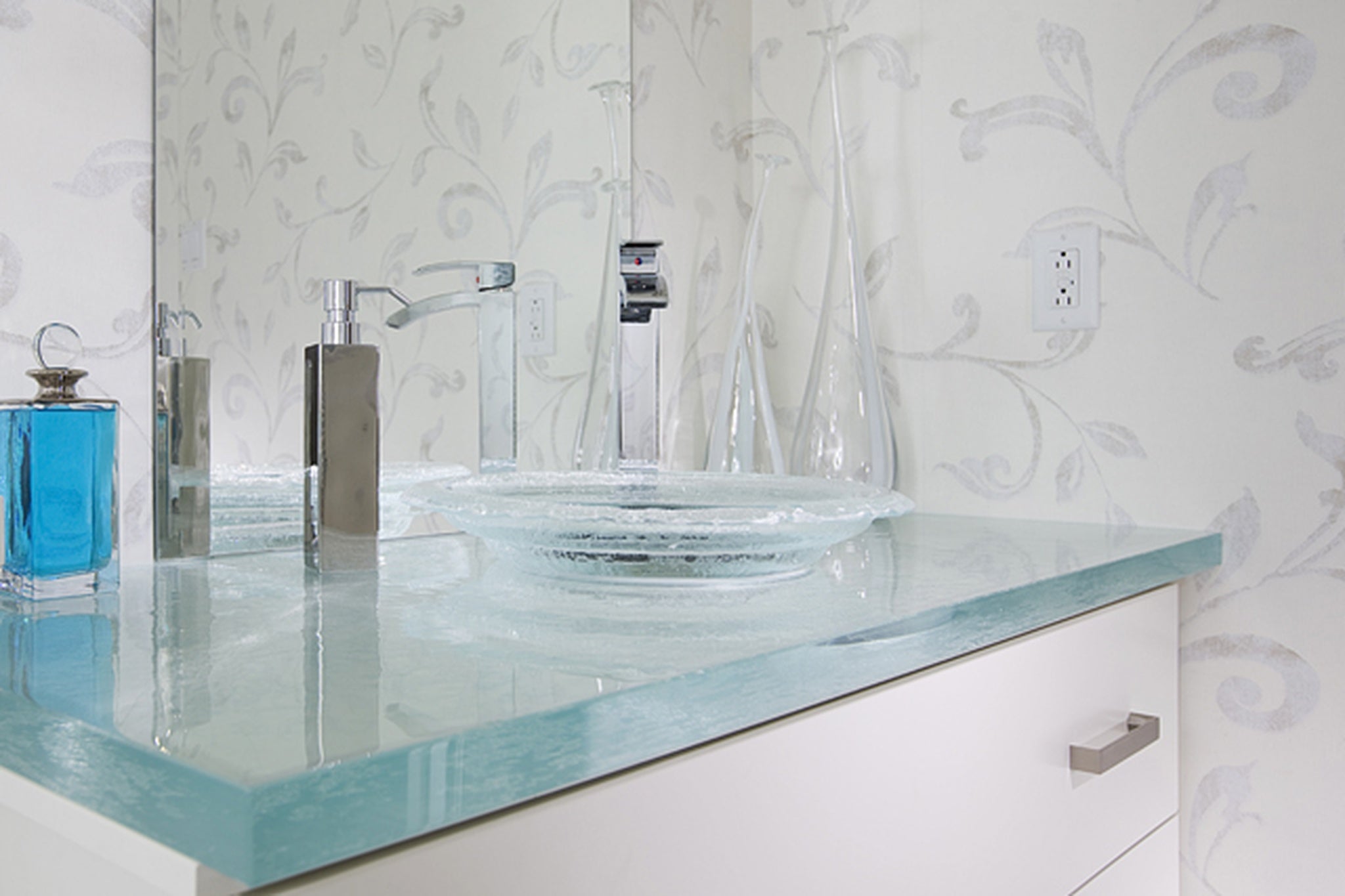 LAS053 Glass Semi-Recessed Vessel Sink - Premium Handcrafted Basin VERRE GALLERY by Renaissance Glassworks Inc