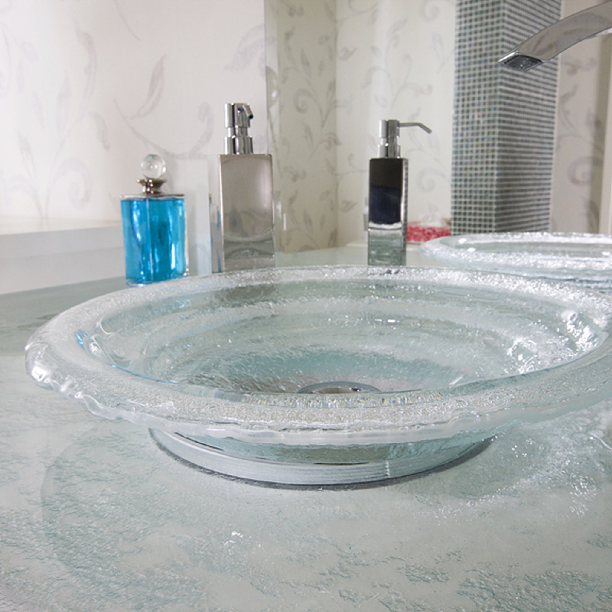 LAS053 Glass Semi-Recessed Vessel Sink - Premium Handcrafted Basin VERRE GALLERY by Renaissance Glassworks Inc