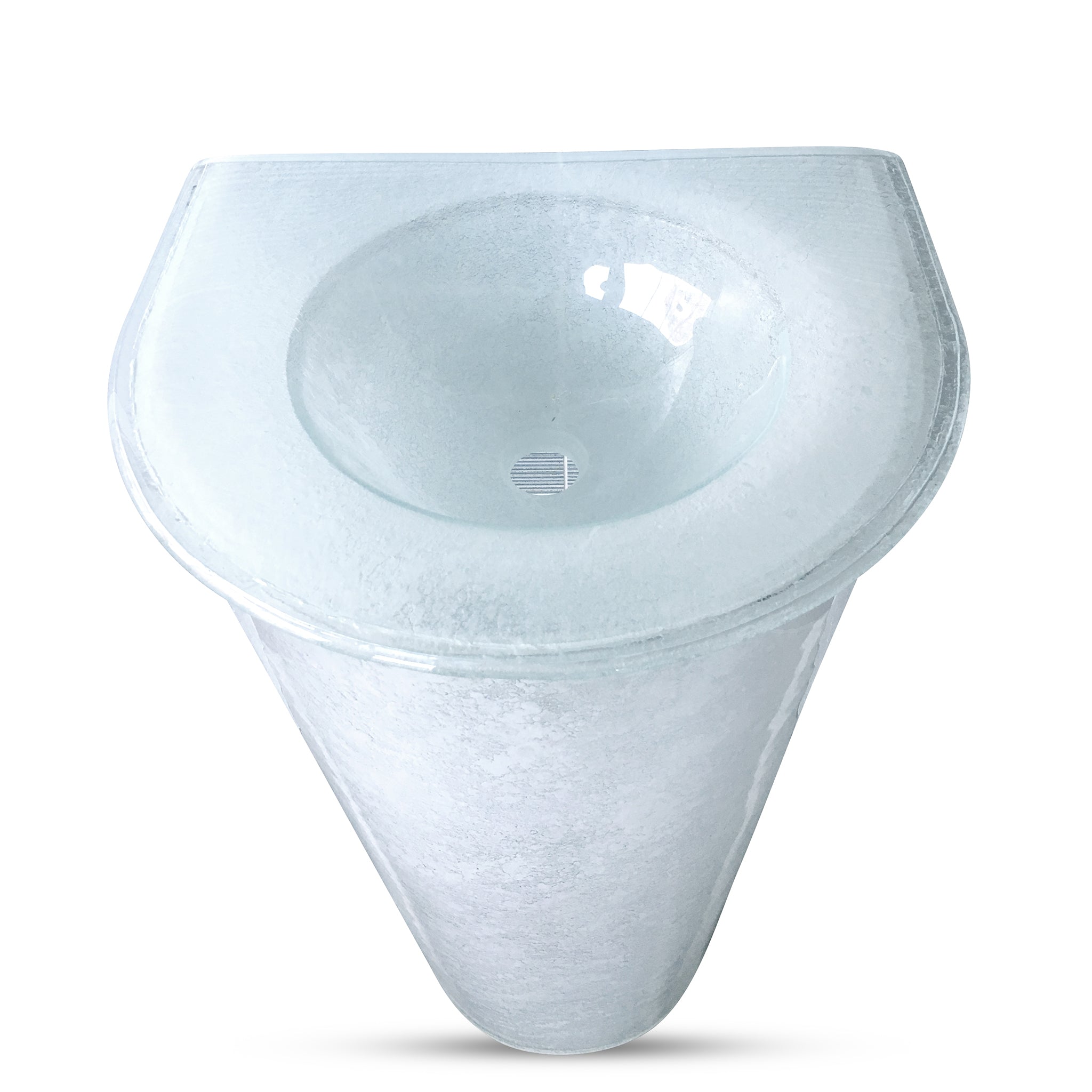 LASWAT125 Shaped Integral Countertop Basin on Round Tapered Pedestal with white art touch behind