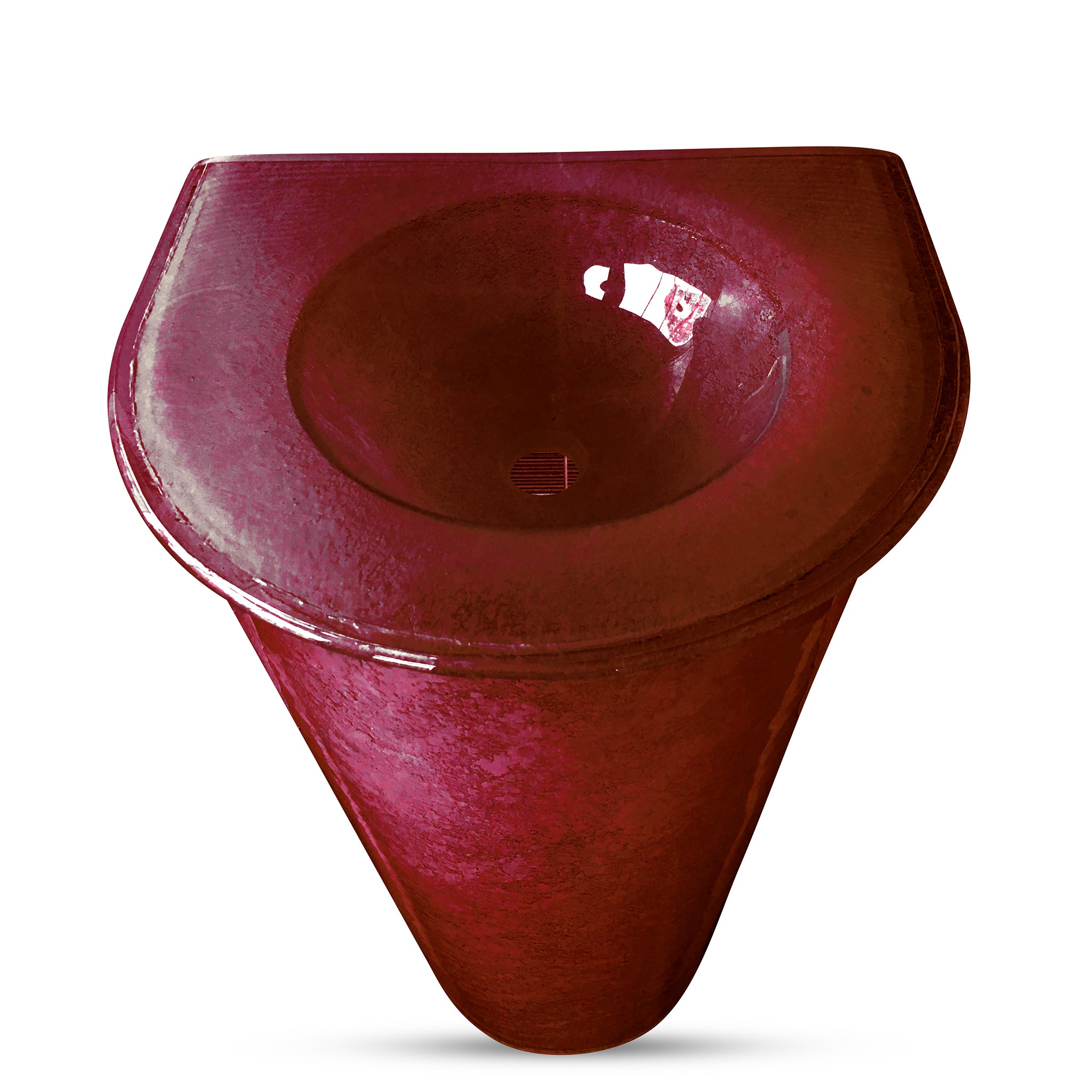 LASWAT125 Shaped Integral Countertop Basin on Round Tapered Pedestal with white art touch behind