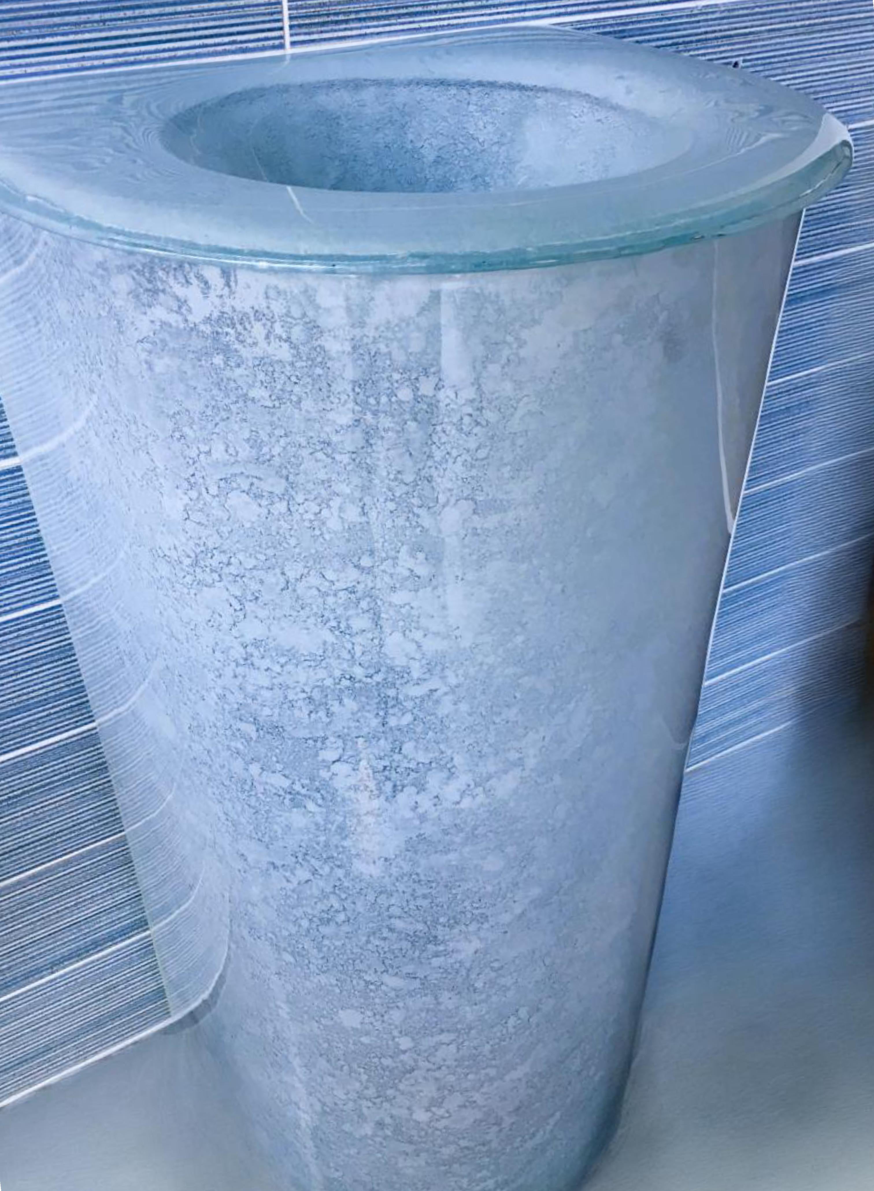 The Florentine - Glass Round Basin on Shaped Integral Countertop large taper Pedestal (LAS125) VERRE GALLERY by Renaissance Glassworks Inc
