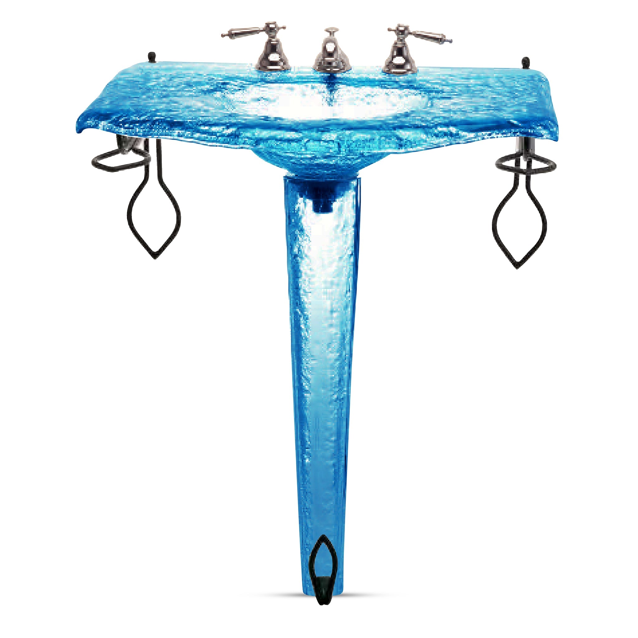 LAS301 Large Basin on Pedestal with Wrought Iron - Premium Statement Set VERRE GALLERY by Renaissance Glassworks Inc