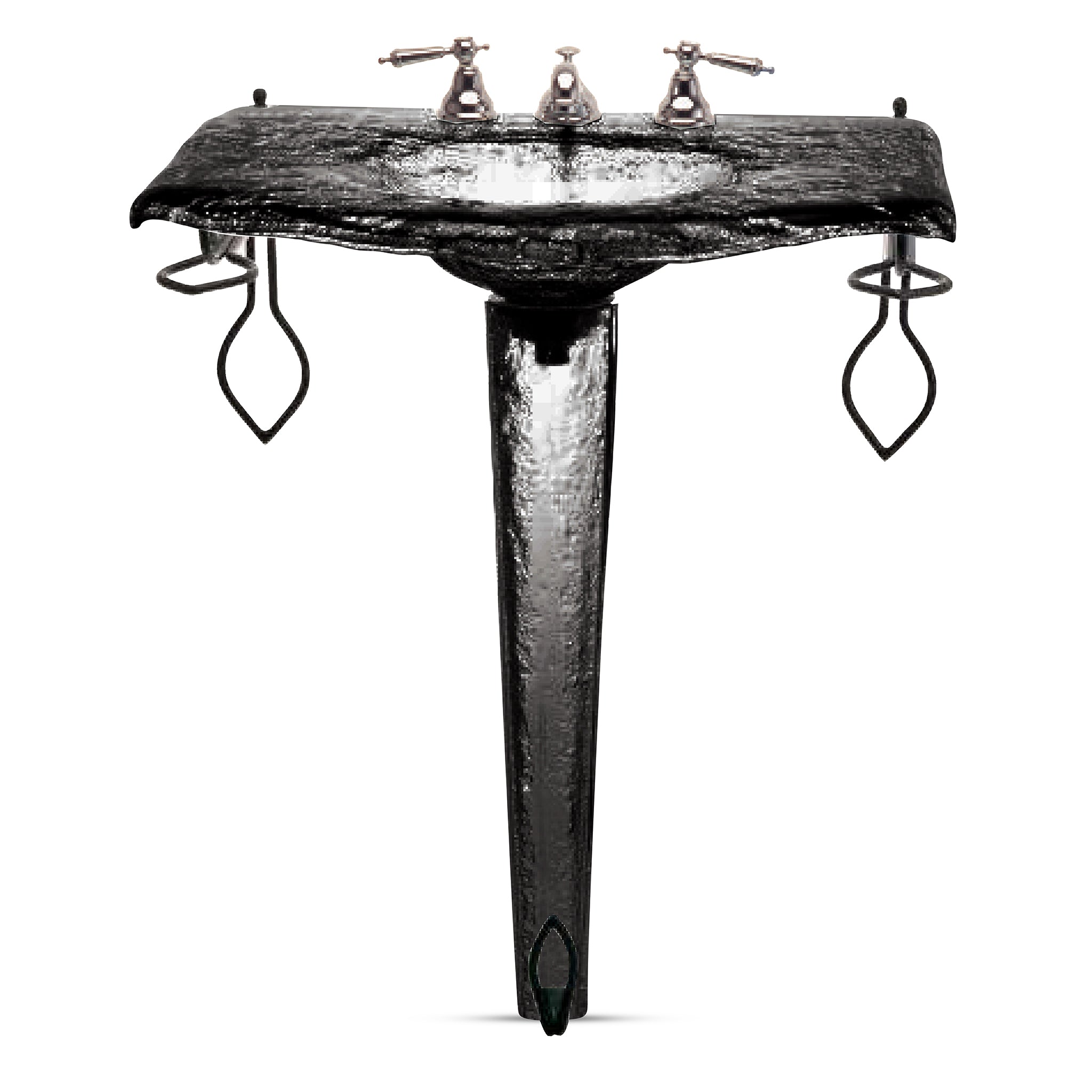 LAS301 Large Basin on Pedestal with Wrought Iron - Premium Statement Set VERRE GALLERY by Renaissance Glassworks Inc