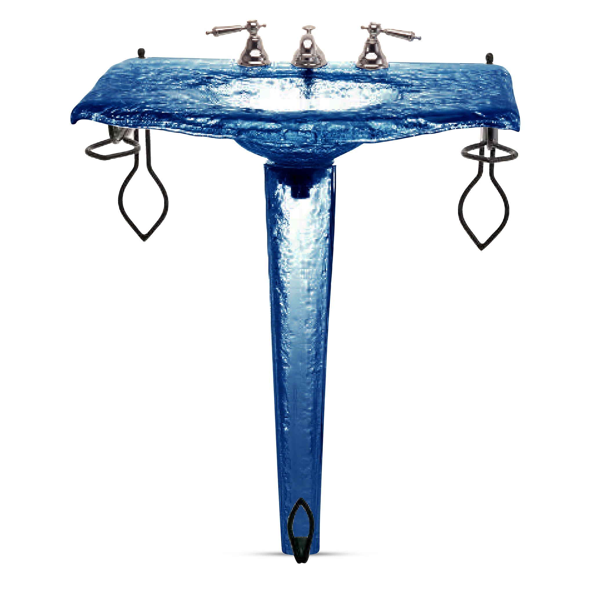 LAS301 Large Basin on Pedestal with Wrought Iron - Premium Statement Set VERRE GALLERY by Renaissance Glassworks Inc