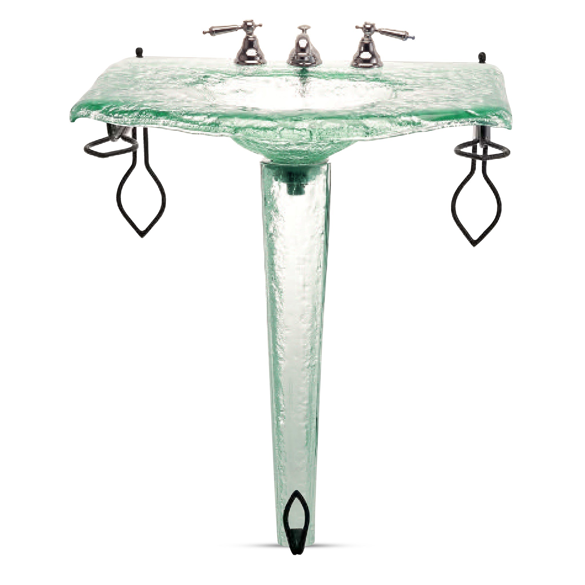 LAS301 Large Basin on Pedestal with Wrought Iron - Premium Statement Set VERRE GALLERY by Renaissance Glassworks Inc