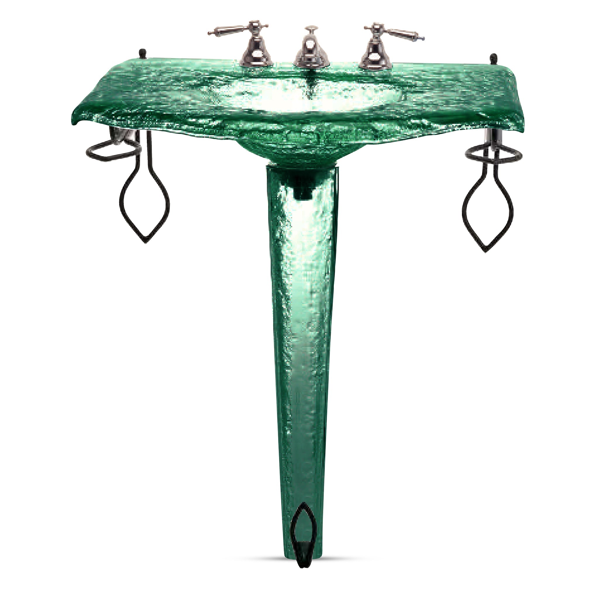 LAS301 Large Basin on Pedestal with Wrought Iron - Premium Statement Set VERRE GALLERY by Renaissance Glassworks Inc