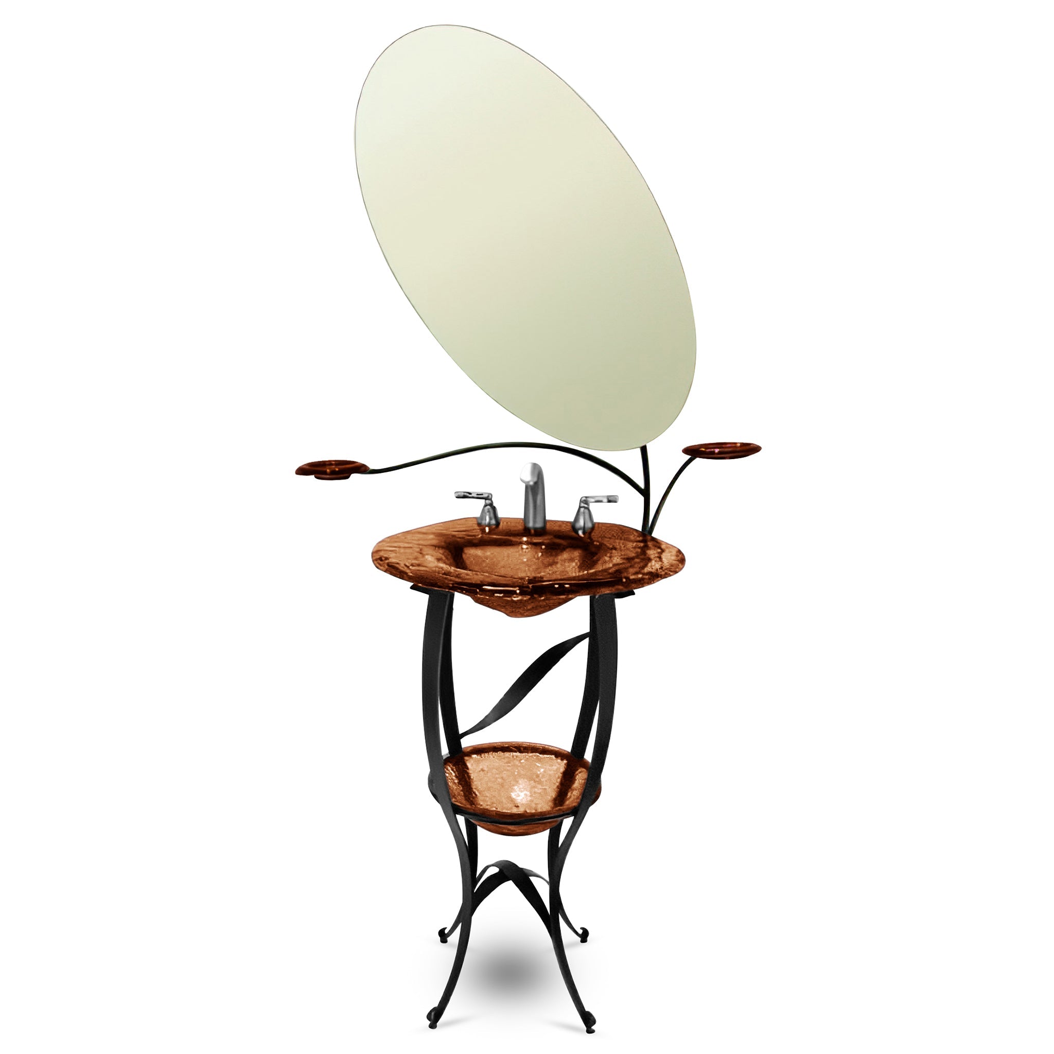 LAS400 The Charlotte Wrought Iron Vanity with Deco Bowl & Mirror - Award-Winning Premium Set VERRE GALLERY by Renaissance Glassworks Inc