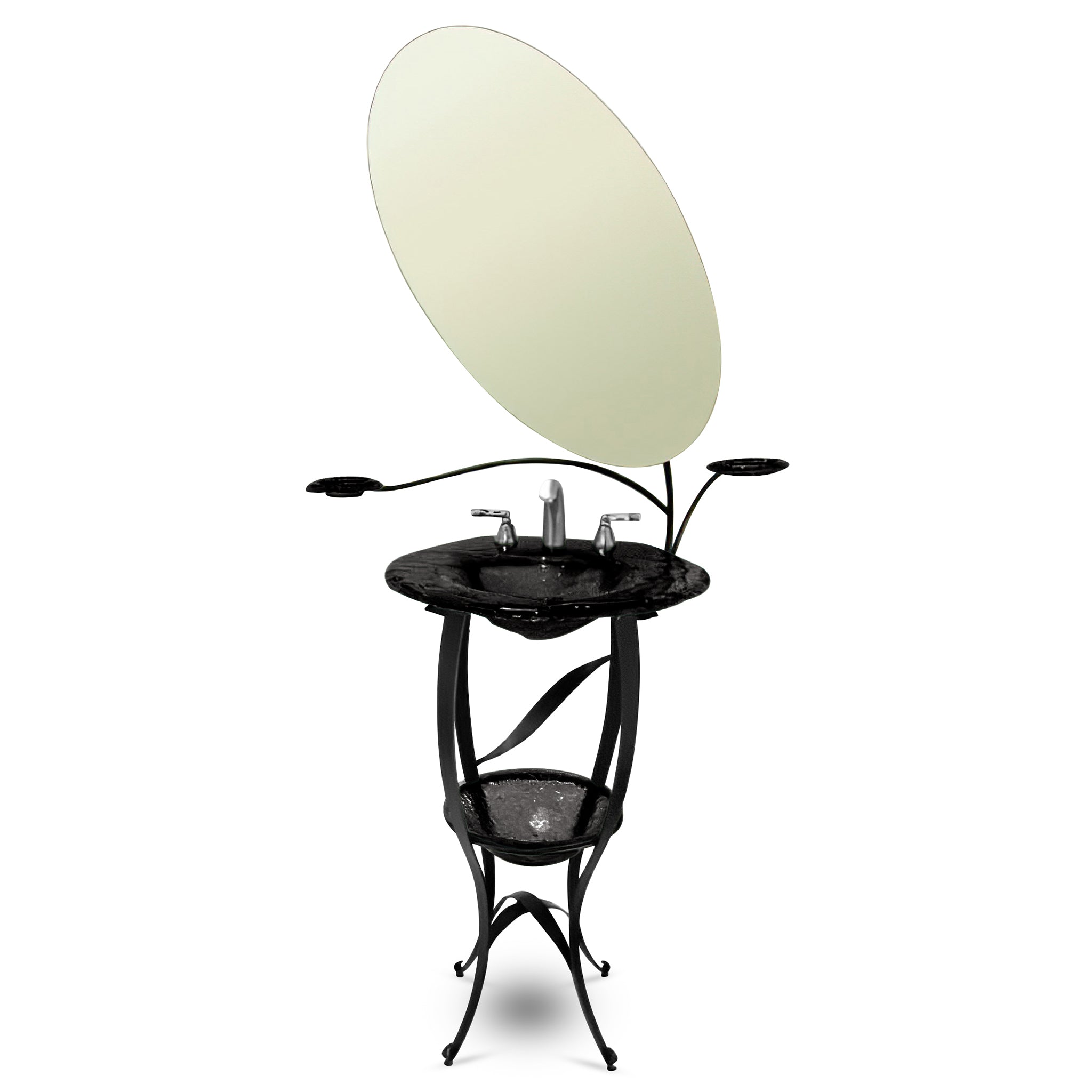 LAS400 the Charlotte Wrought Iron Vanity with Deco Bowl and Mirror