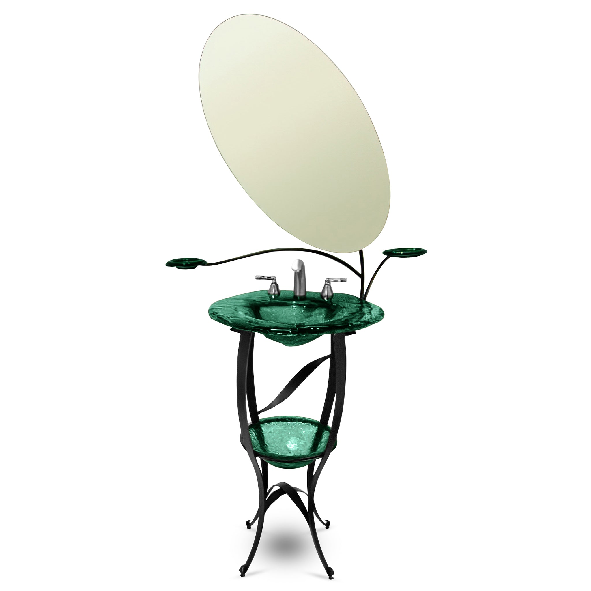 LAS400 The Charlotte Wrought Iron Vanity with Deco Bowl & Mirror - Award-Winning Premium Set VERRE GALLERY by Renaissance Glassworks Inc