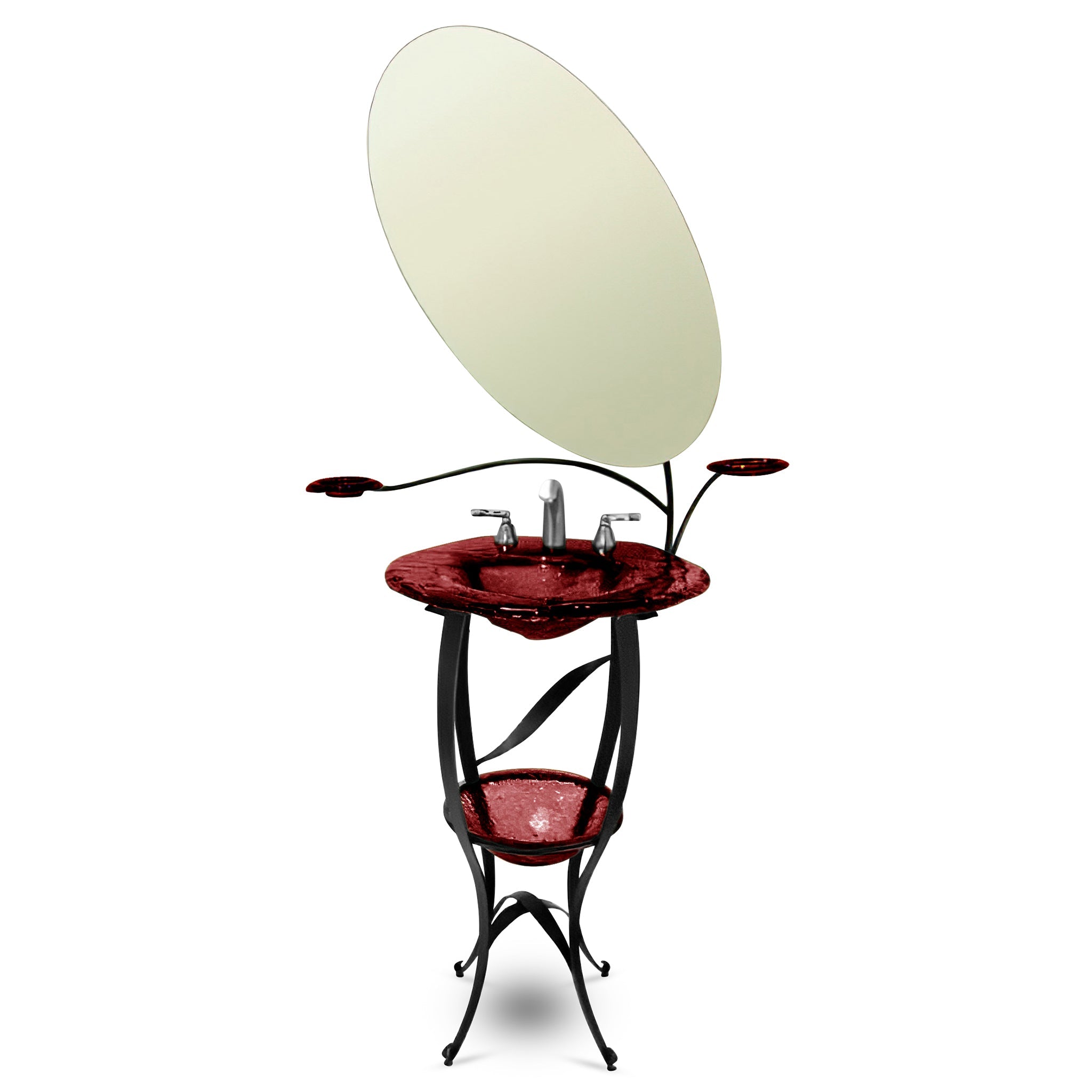 LAS400 The Charlotte Wrought Iron Vanity with Deco Bowl & Mirror - Award-Winning Premium Set VERRE GALLERY by Renaissance Glassworks Inc
