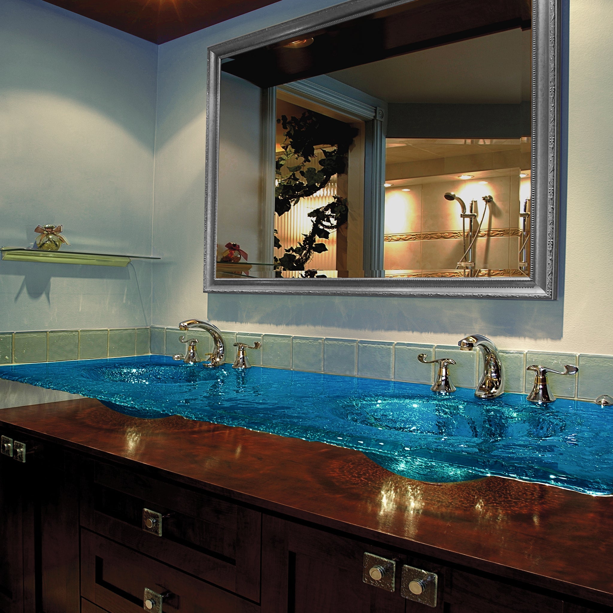 LAS520 Countertop with Integrated Double Basin - Premium Set VERRE GALLERY by Renaissance Glassworks Inc