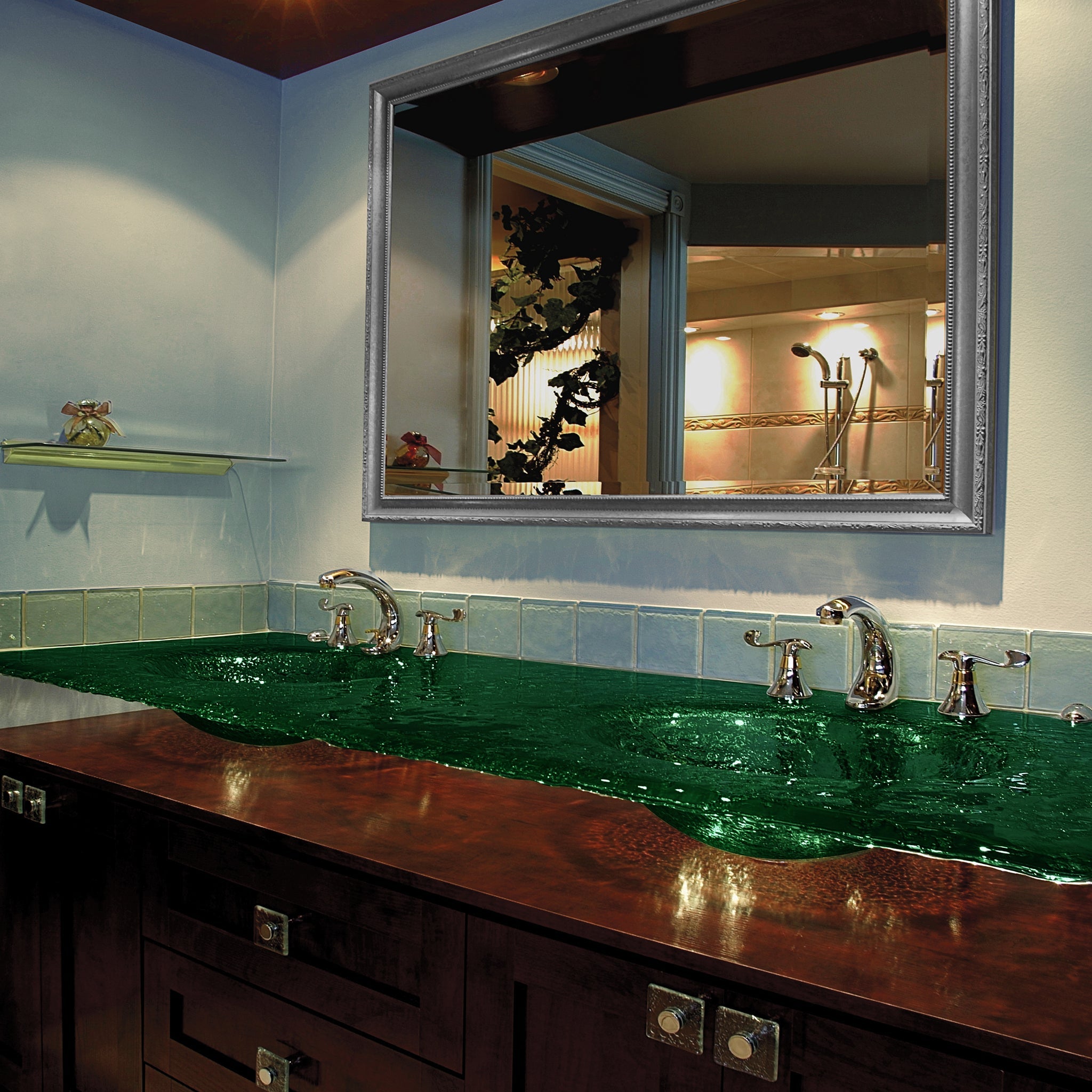 LAS520 Countertop with Integrated Double Basin - Premium Set VERRE GALLERY by Renaissance Glassworks Inc