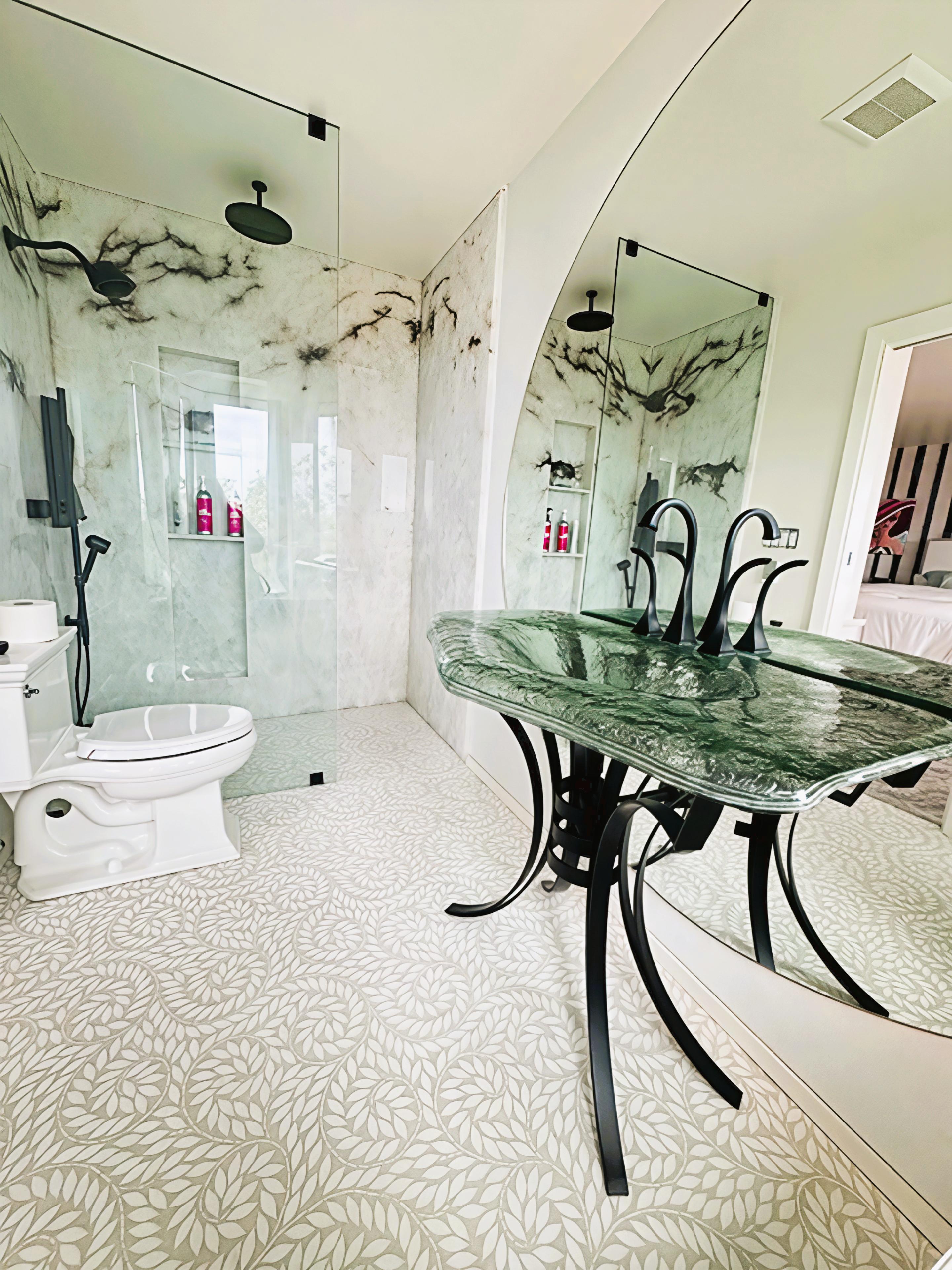 The Isabelle — Glass Monolithic Rectangular Basin on Wrought Iron Stand (LAS600) VERRE GALLERY by Renaissance Glassworks Inc