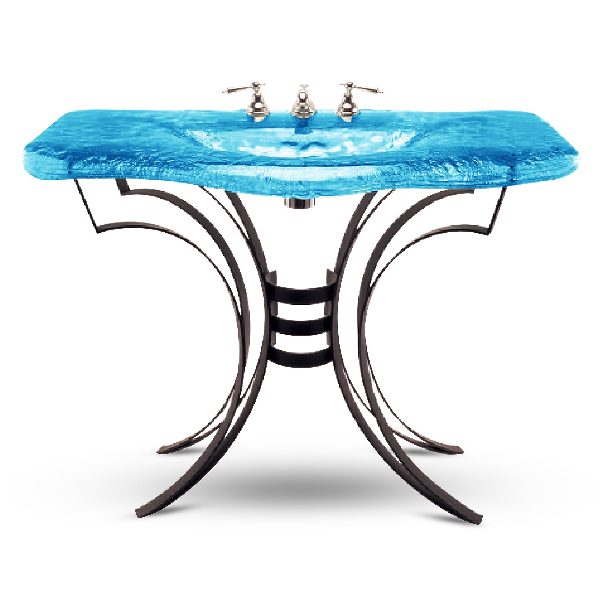 LAS600 Large Basin with Wrought Iron Vanity - Award-Winning Premium Set VERRE GALLERY by Renaissance Glassworks Inc