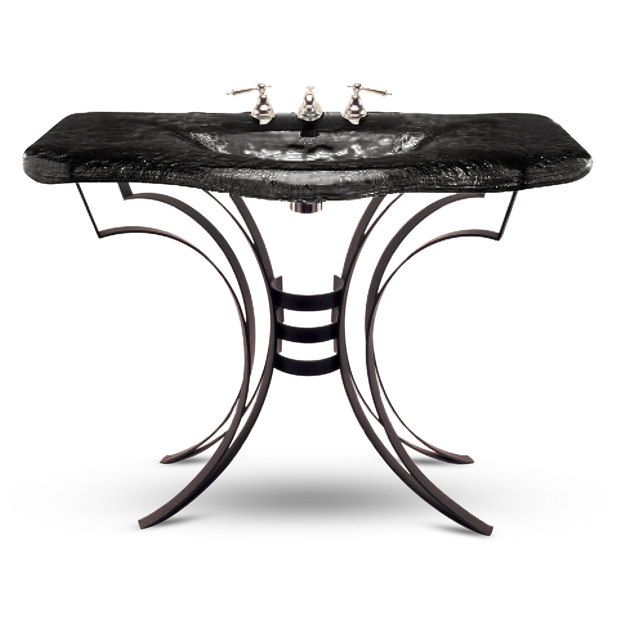 LAS600 Large Basin with Wrought Iron Vanity - Award-Winning Premium Set VERRE GALLERY by Renaissance Glassworks Inc