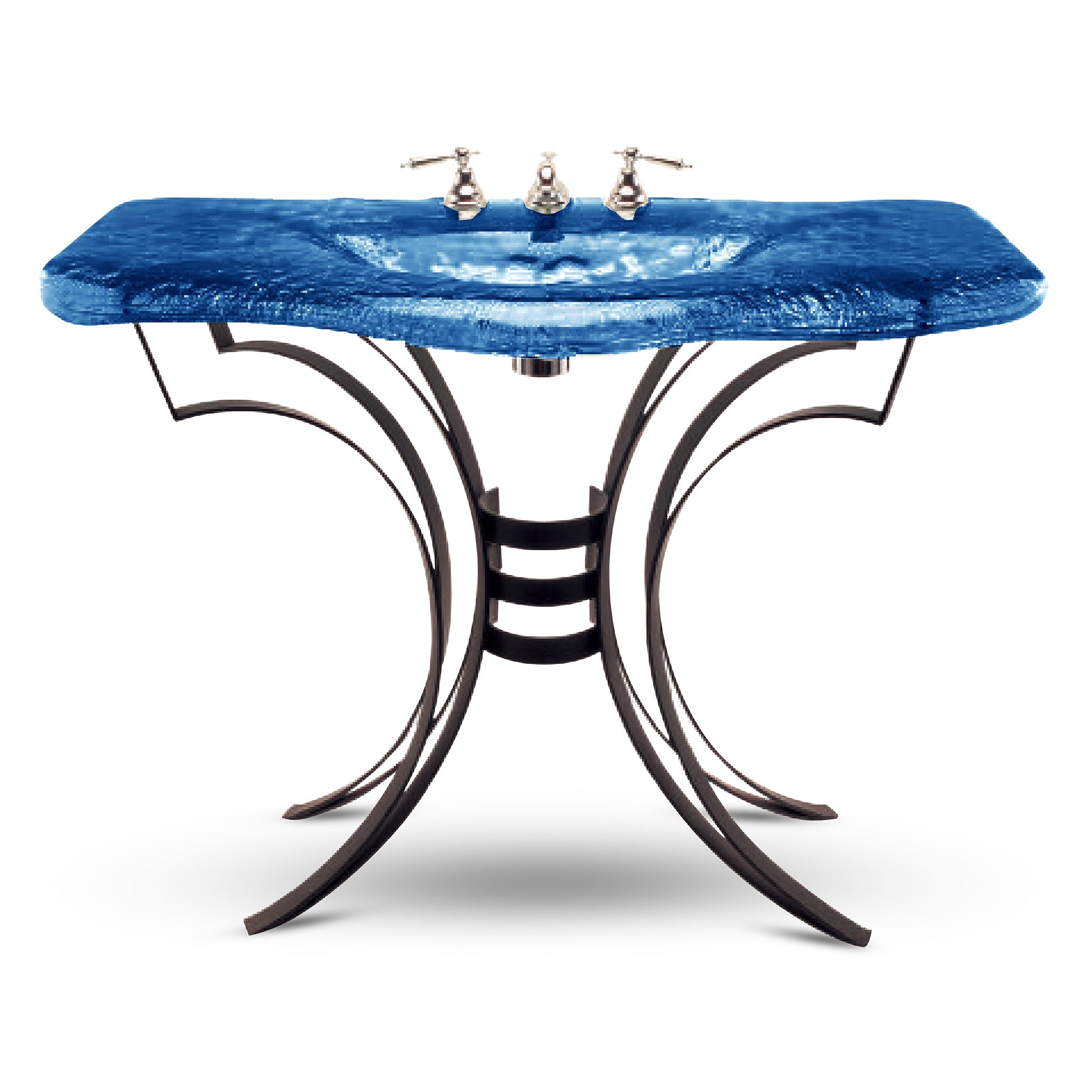 LAS600 Large Basin with Wrought Iron Vanity - Award-Winning Premium Set VERRE GALLERY by Renaissance Glassworks Inc