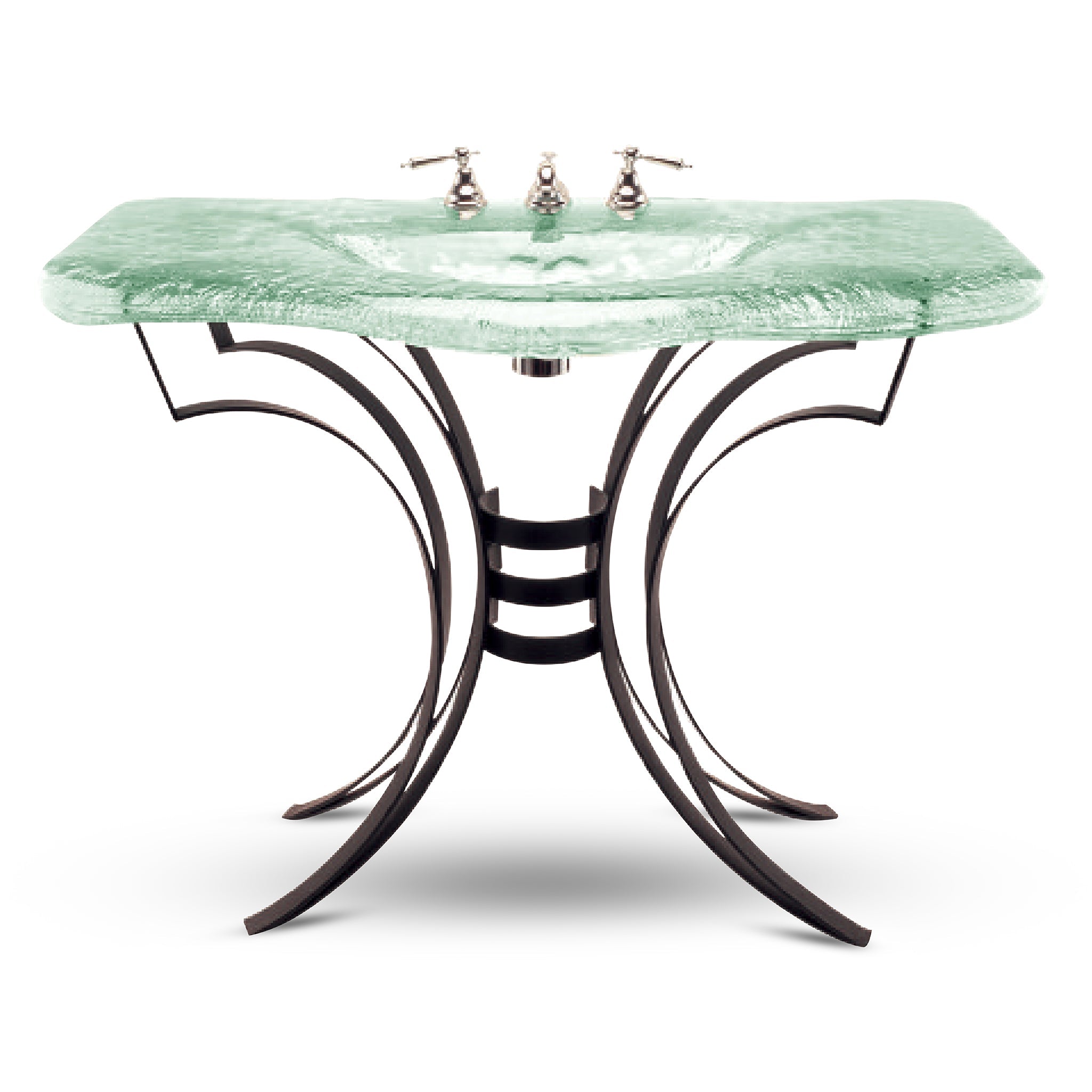 LAS600 Large Basin with Wrought Iron Vanity - Award-Winning Premium Set VERRE GALLERY by Renaissance Glassworks Inc