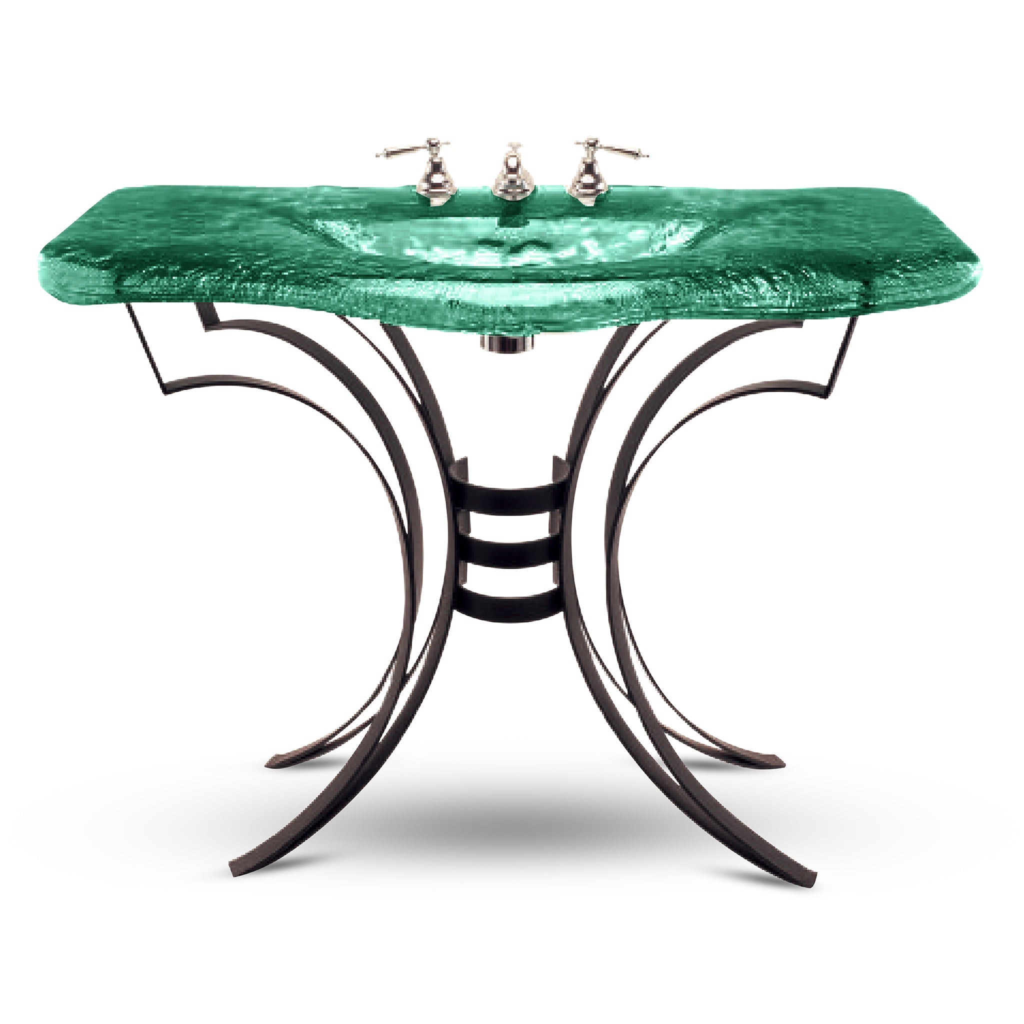 LAS600 Large Basin with Wrought Iron Vanity - Award-Winning Premium Set VERRE GALLERY by Renaissance Glassworks Inc