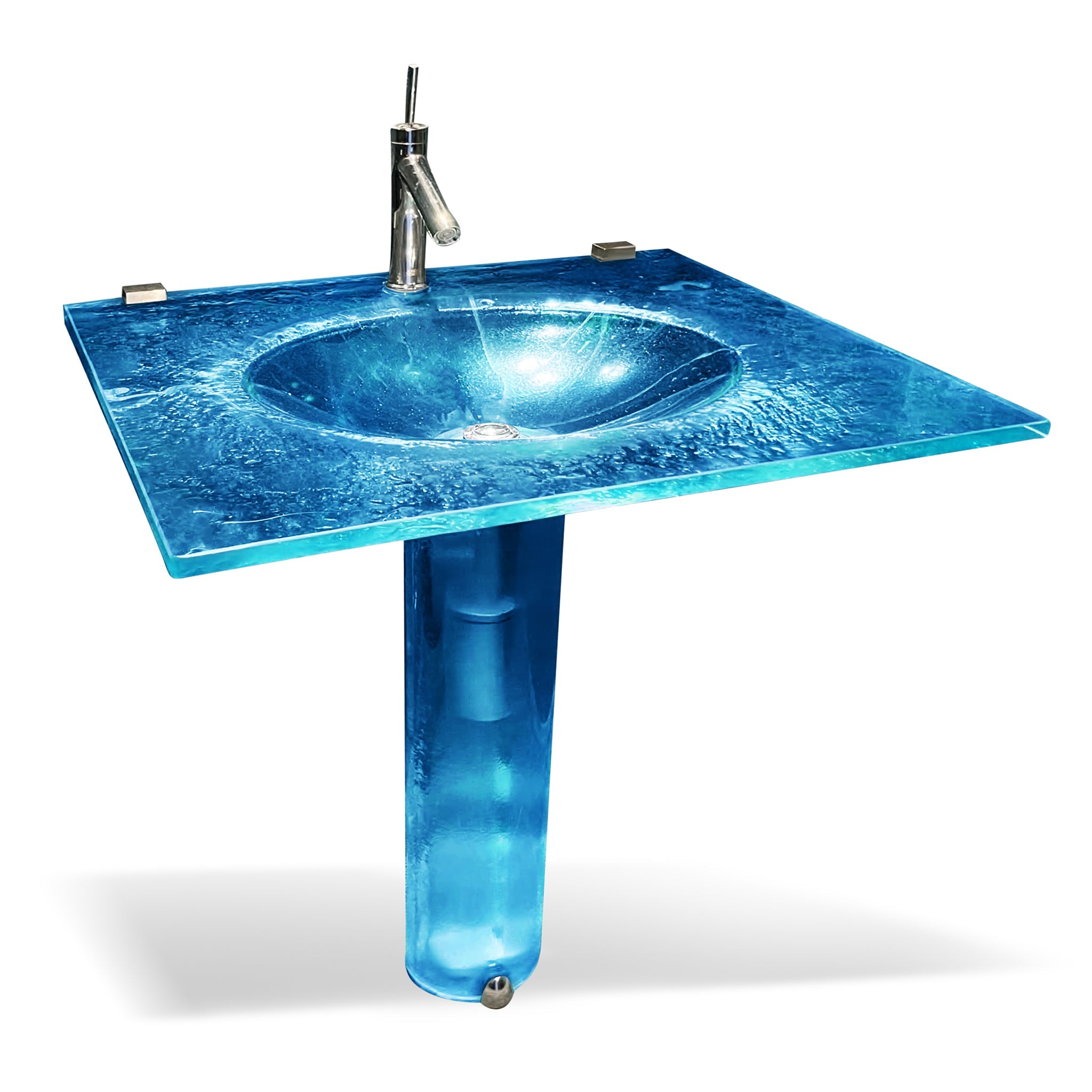 LAT113 Ultra Translucent Oval Basin on Pedestal - Premium Set VERRE GALLERY by Renaissance Glassworks Inc