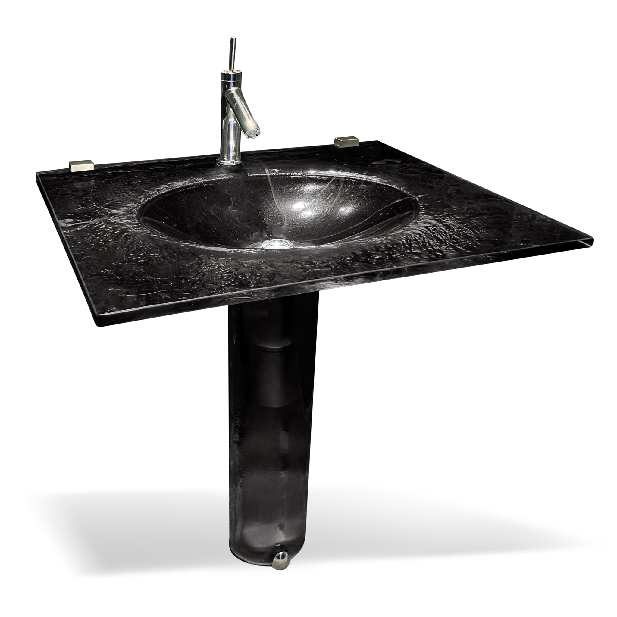 LAT113 Ultra Translucent Oval Basin on Pedestal - Premium Set VERRE GALLERY by Renaissance Glassworks Inc
