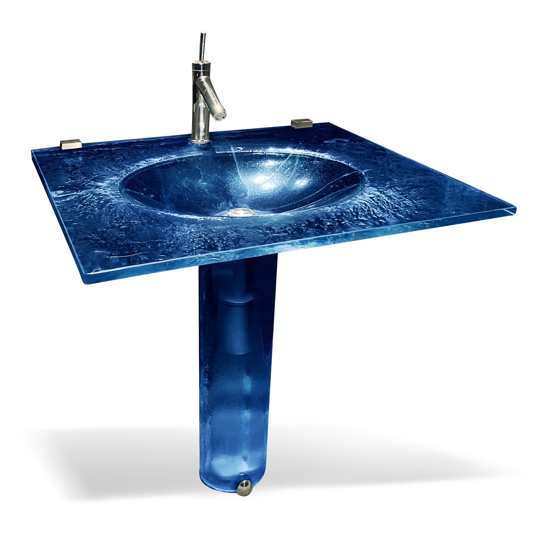 LAT113 Ultra Translucent Oval Basin on Pedestal - Premium Set VERRE GALLERY by Renaissance Glassworks Inc