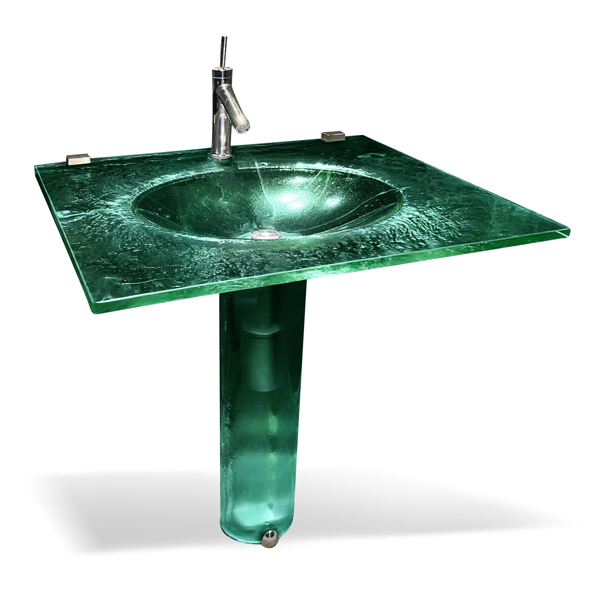 LAT113 Ultra Translucent Oval Basin on Pedestal - Premium Set VERRE GALLERY by Renaissance Glassworks Inc