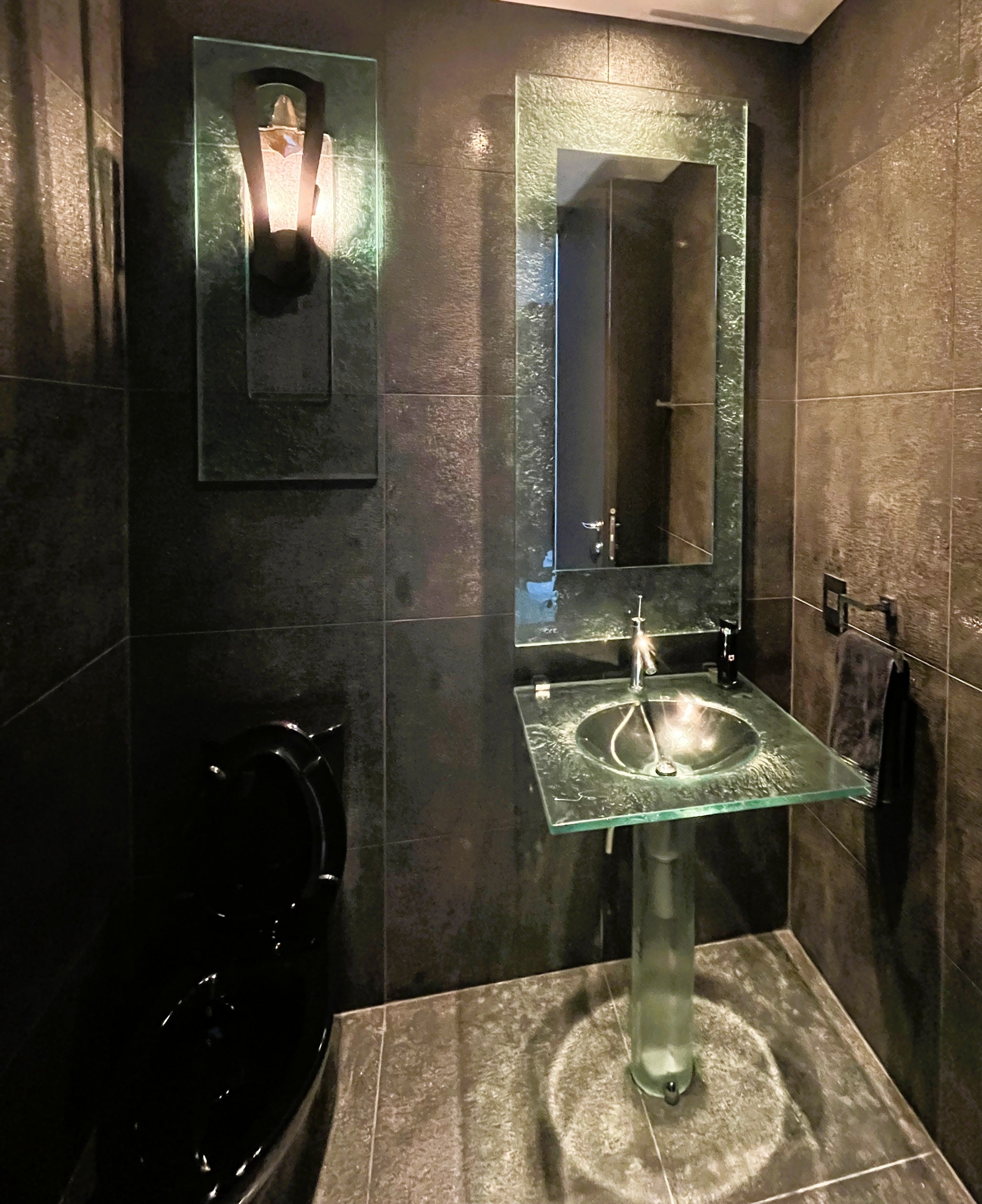The Célestine — Glass Monolithic Rectangular Countertop with Integral Oval Basin on Cylindrical Pedestal (LAT113) VERRE GALLERY by Renaissance Glassworks Inc