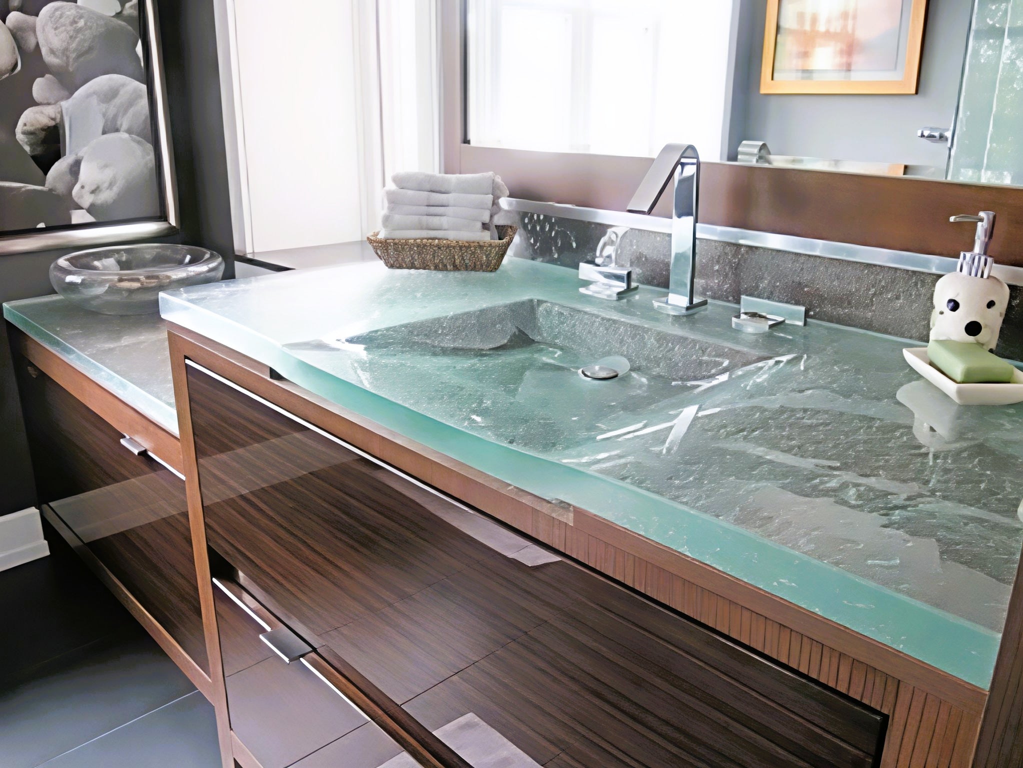 LAS073 "La Michelle" Deco Rectangular Wash Basin - Bespoke Custom Collection VERRE GALLERY by Renaissance Glassworks Inc