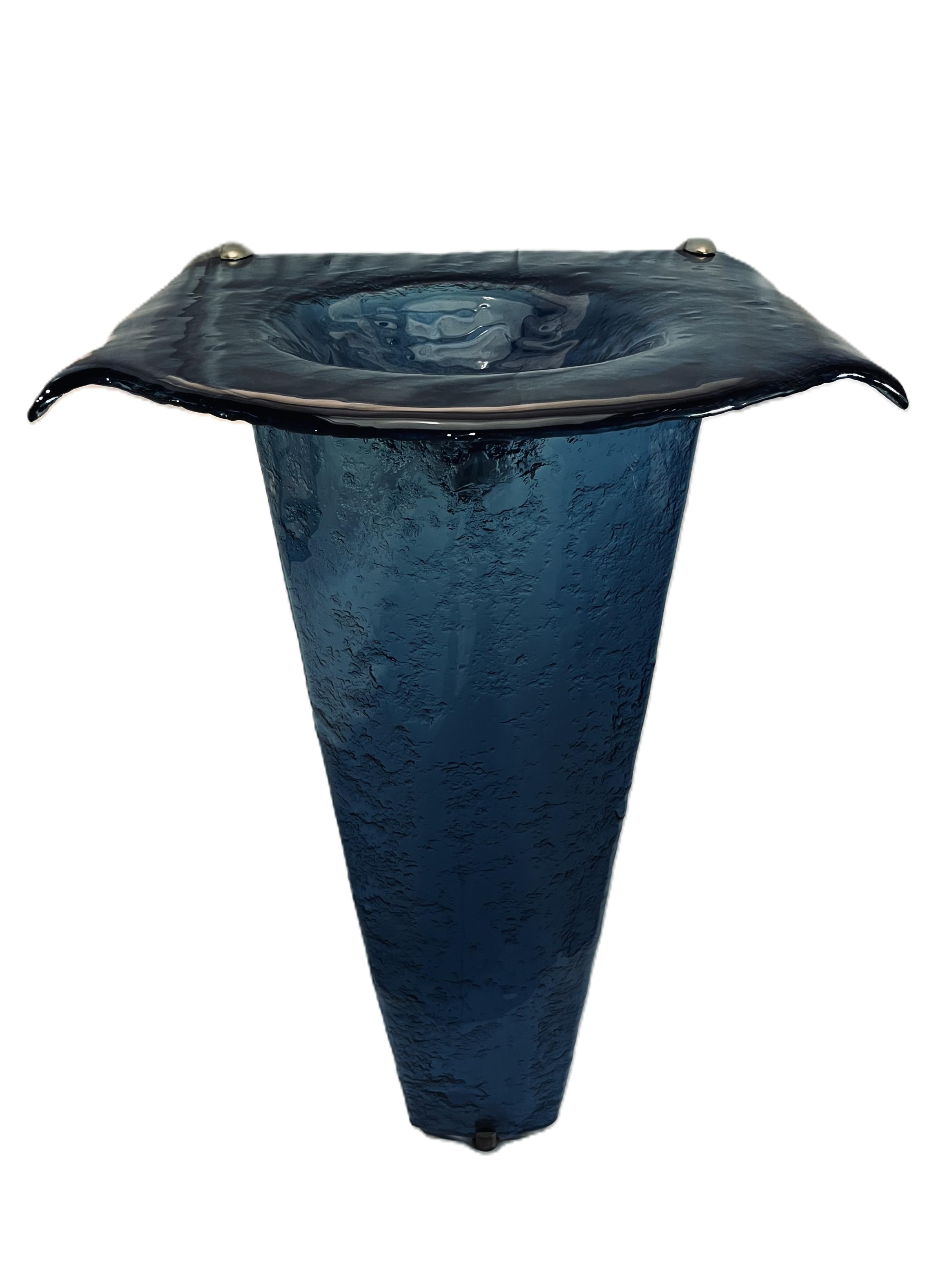 The Venezia — Fused Multi-Layer Glass Winged Countertop with Integral Round Basin on Slender Tapered Pedestal (LAS315) VERRE GALLERY by Renaissance Glassworks Inc