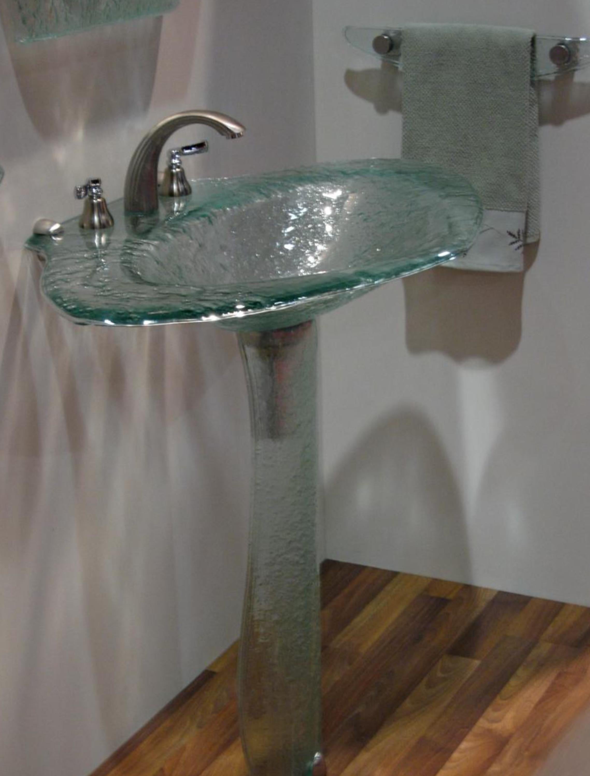 The Gabrielle — Glass Monolithic Oval Basin on Tapered Cylindrical Pedestal (LAS610) VERRE GALLERY by Renaissance Glassworks Inc
