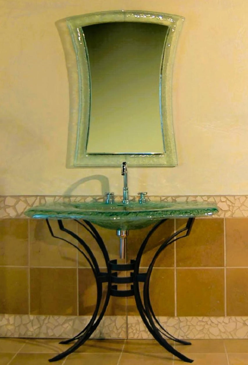 The Isabelle — Glass Monolithic Rectangular Basin on Wrought Iron Stand (LAS600) VERRE GALLERY by Renaissance Glassworks Inc
