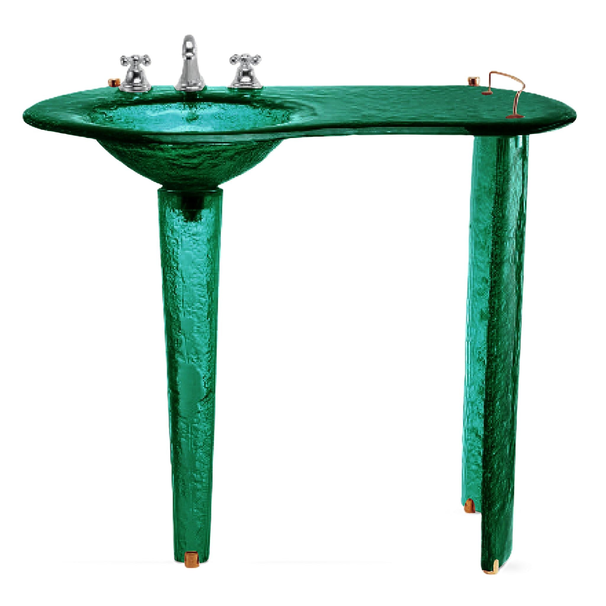The Joséphine — Glass Asymmetric Oval Countertop with Integral Round Basin on Twin Tapered Pedestals (LAS500) VERRE GALLERY by Renaissance Glassworks Inc
