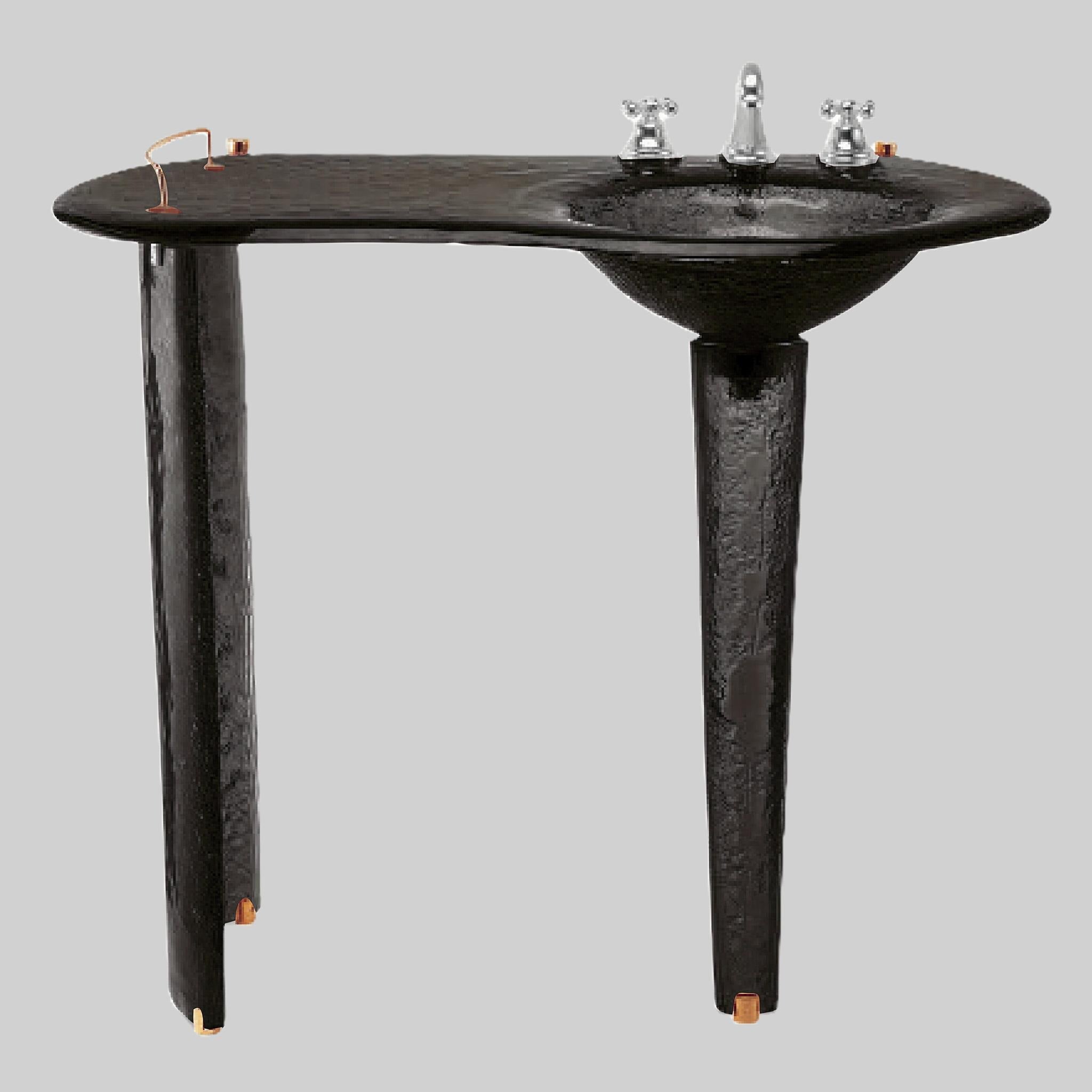 The Joséphine II — Glass Asymmetric Oval Countertop with Integral Round Basin on Twin Tapered Pedestals, Right-Hand Console (LAS501) VERRE GALLERY by Renaissance Glassworks Inc