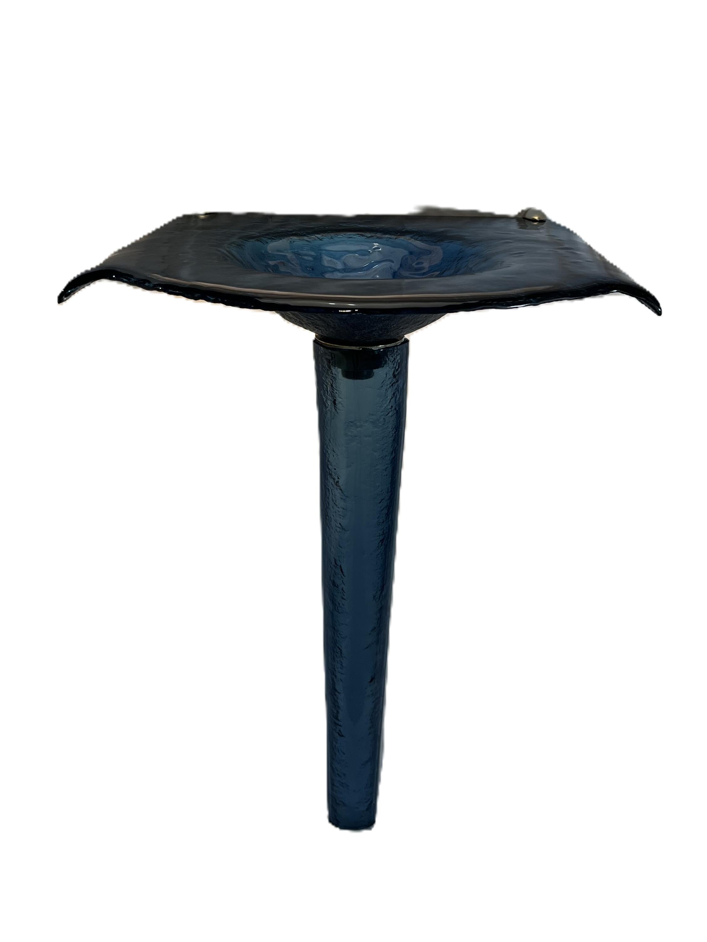 The Venezia II — Fused Multi-Layer Glass Winged Countertop with Integral Round Basin on Sculptural Textured Pedestal (LAS316) VERRE Gallery