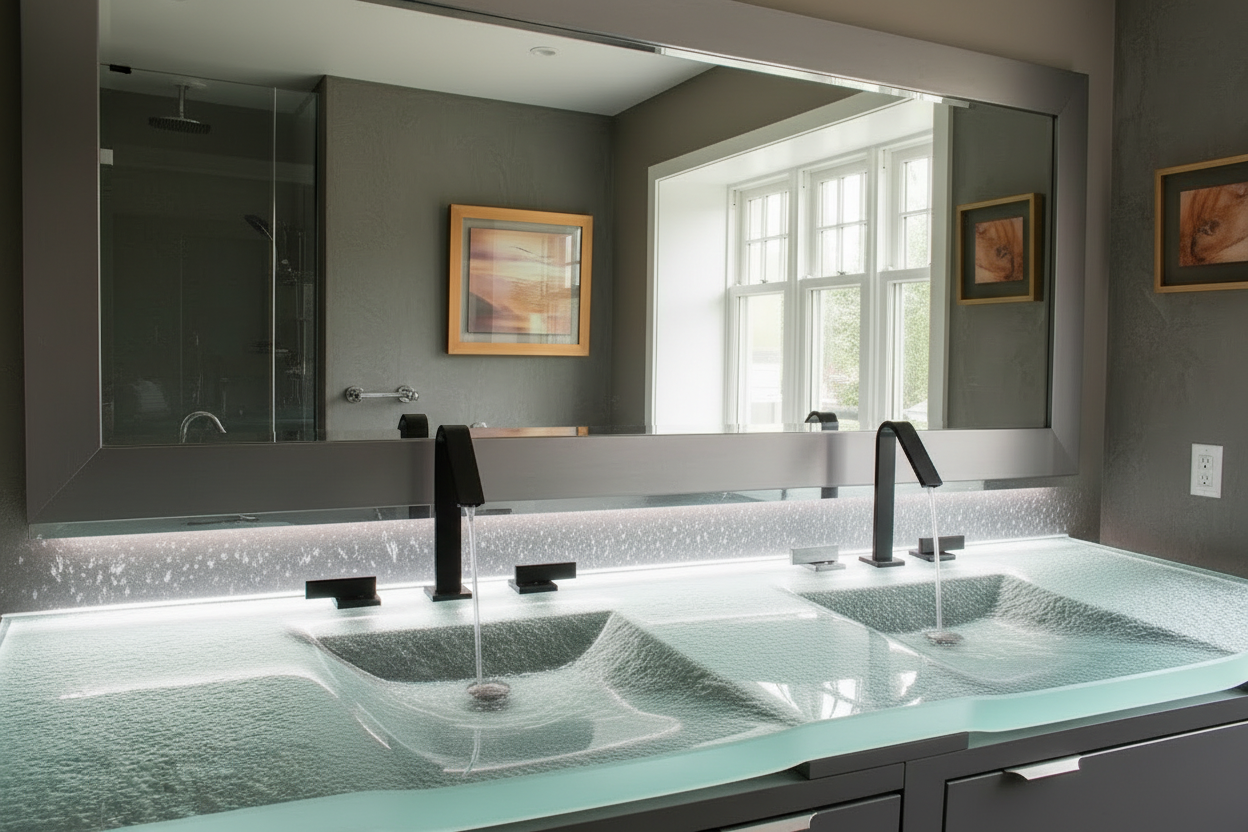 LAS073.2 "La Michelle Duo" Deco Double Sink - Bespoke Custom Collection VERRE GALLERY by Renaissance Glassworks Inc