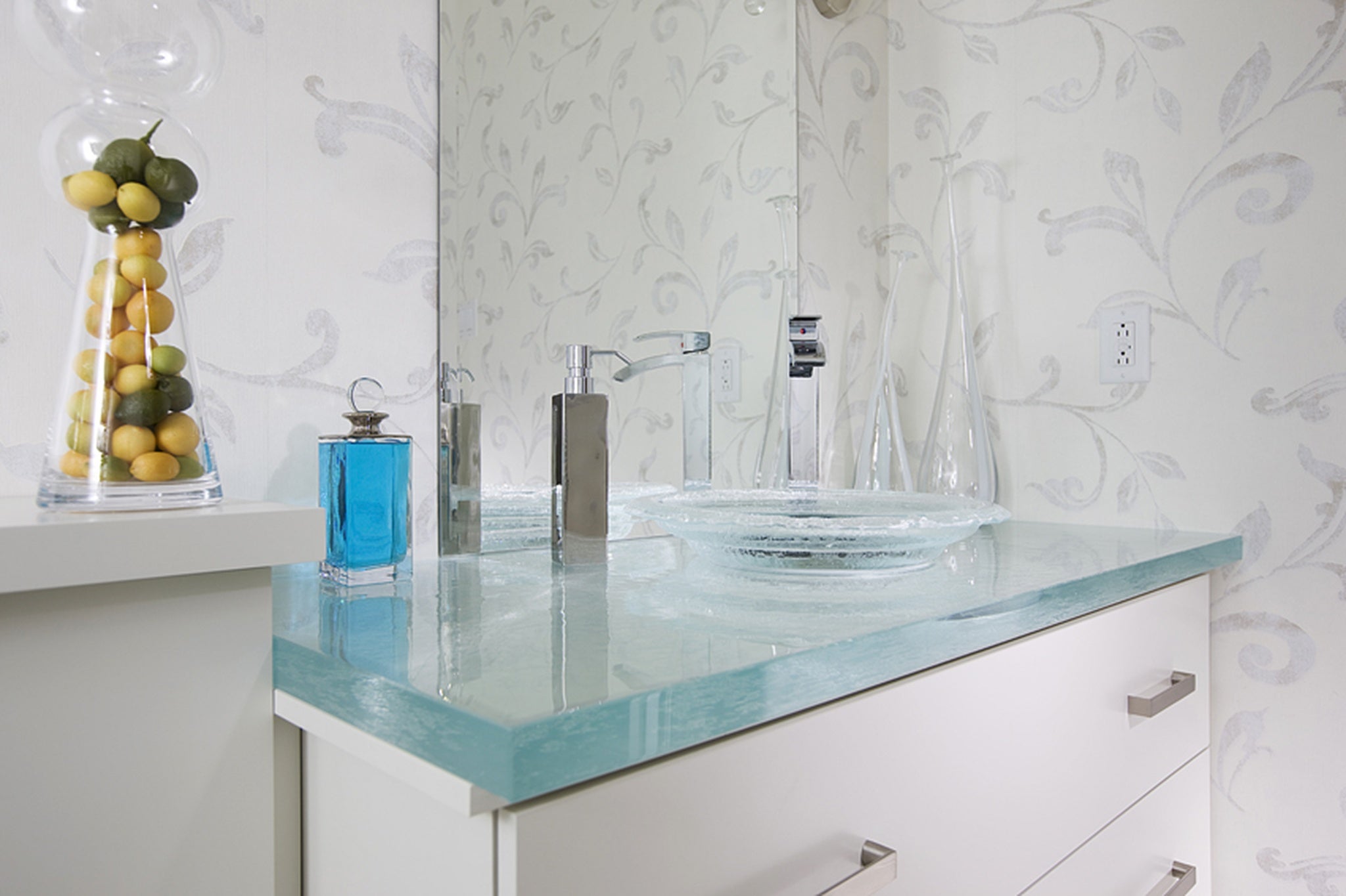 LAS053 Glass Semi-Recessed Vessel Sink - Premium Handcrafted Basin VERRE GALLERY by Renaissance Glassworks Inc