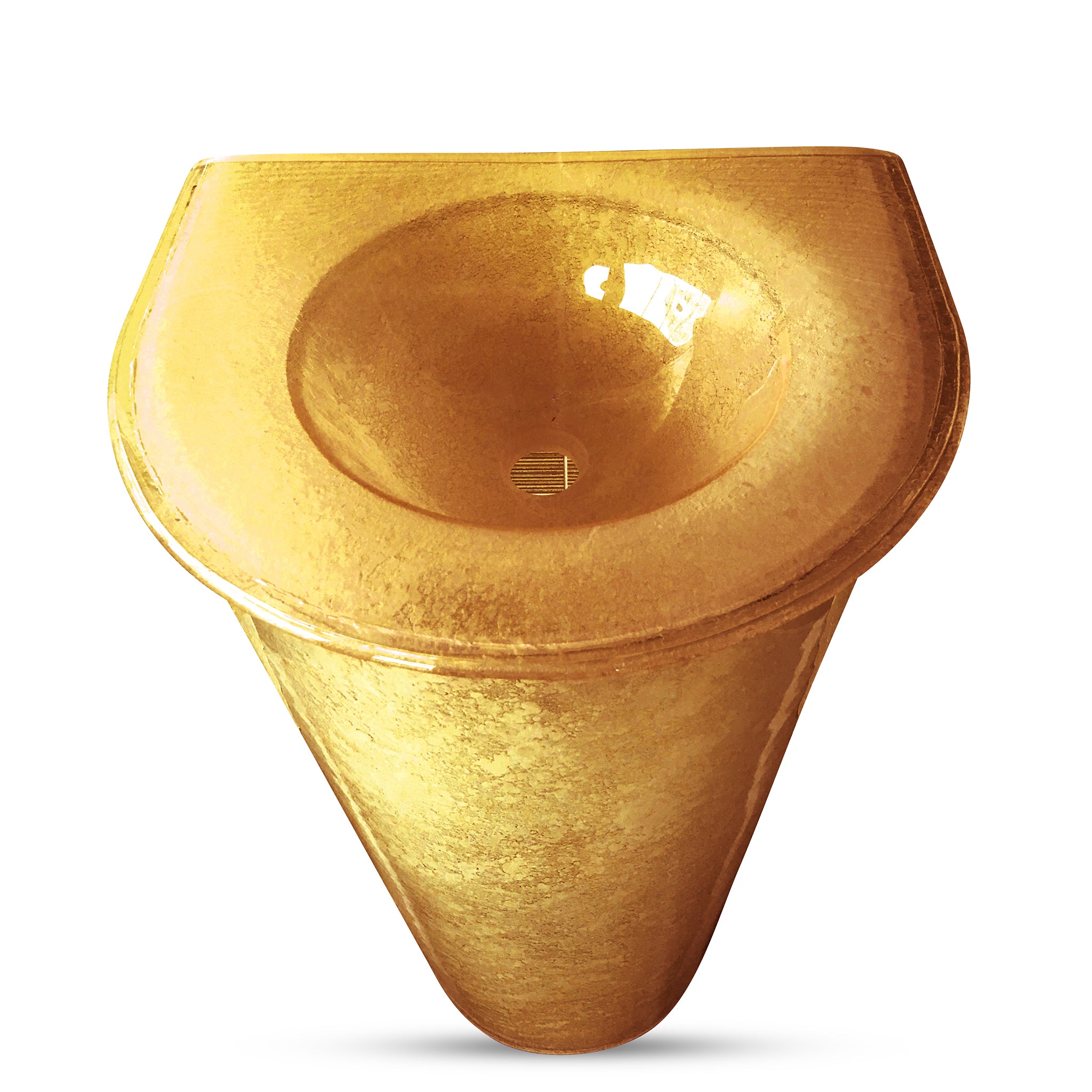 LASWAT125 Shaped Integral Countertop Basin on Round Tapered Pedestal with white art touch behind