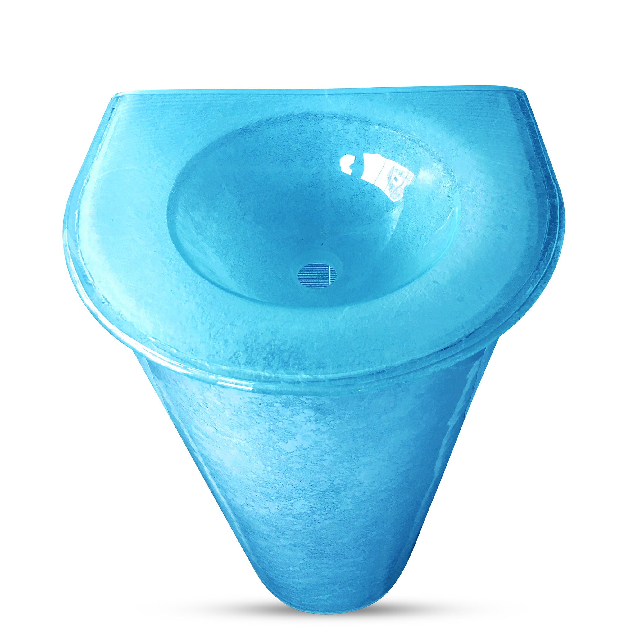 LASWAT125 Shaped Integral Countertop Basin on Round Tapered Pedestal with white art touch behind