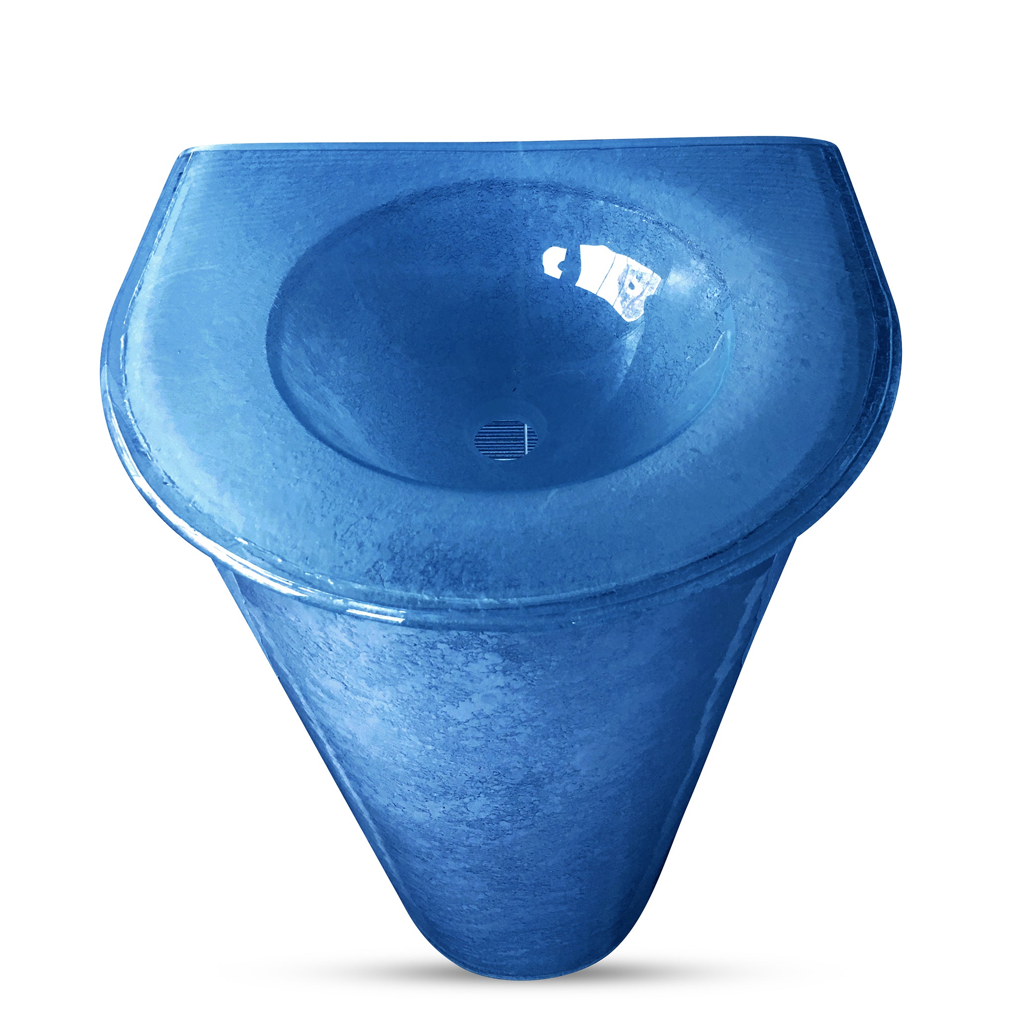 LASWAT125 Shaped Integral Countertop Basin on Round Tapered Pedestal with white art touch behind