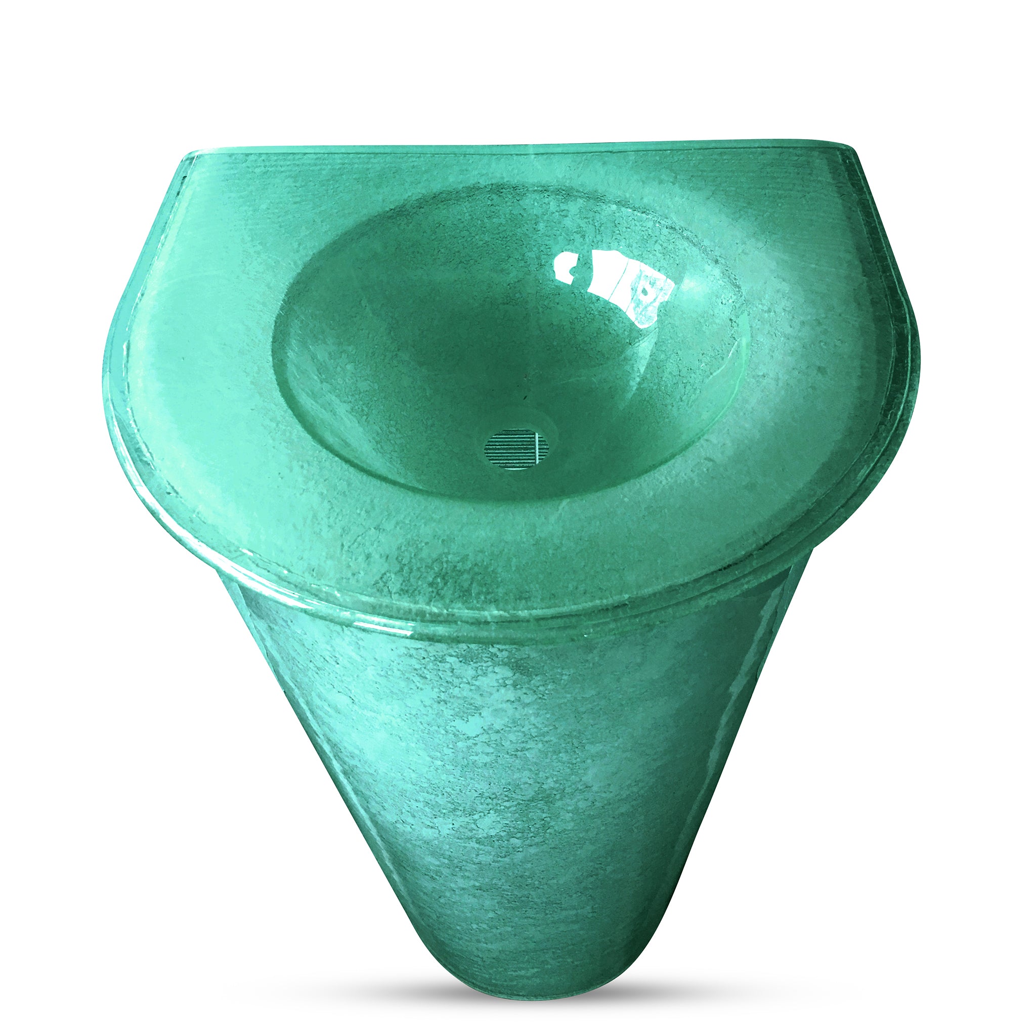 LASWAT125 Shaped Integral Countertop Basin on Round Tapered Pedestal with white art touch behind