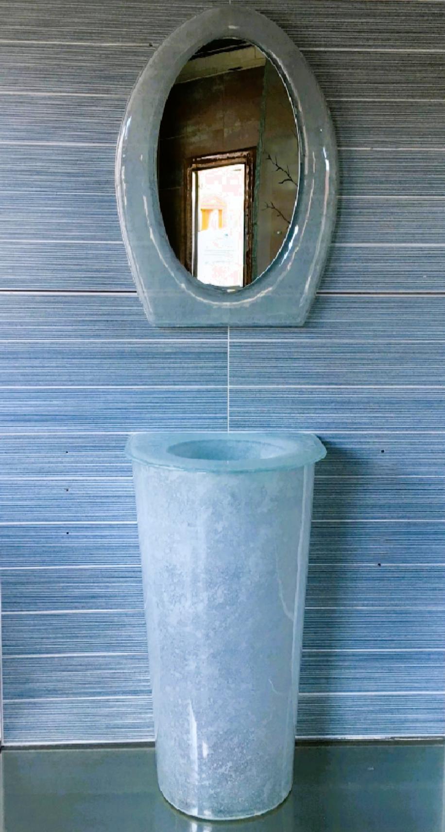 The Florentine - Glass Round Basin on Shaped Integral Countertop large taper Pedestal (LAS125) VERRE GALLERY by Renaissance Glassworks Inc