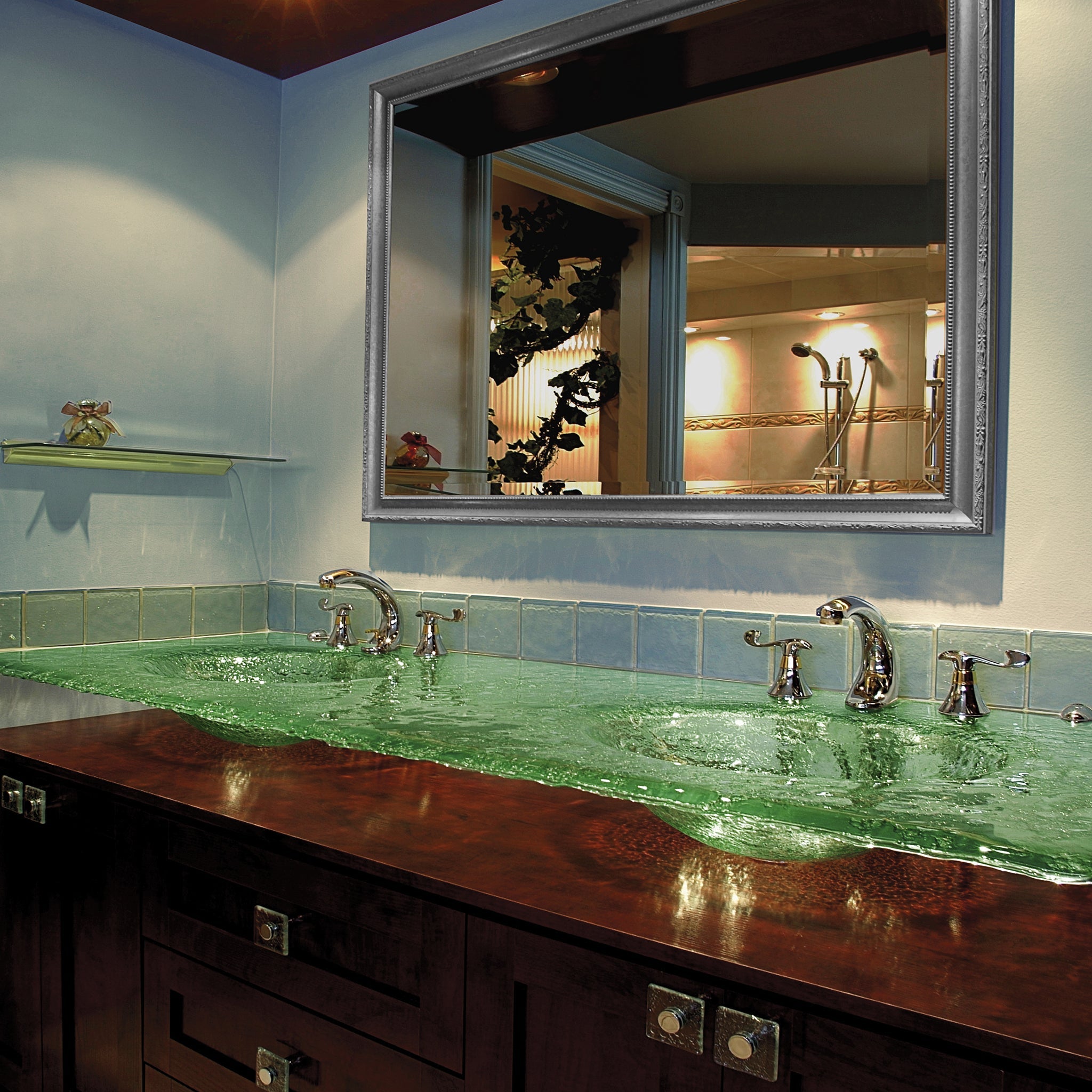 LAS520 Countertop with Integrated Double Basin - Premium Set VERRE GALLERY by Renaissance Glassworks Inc