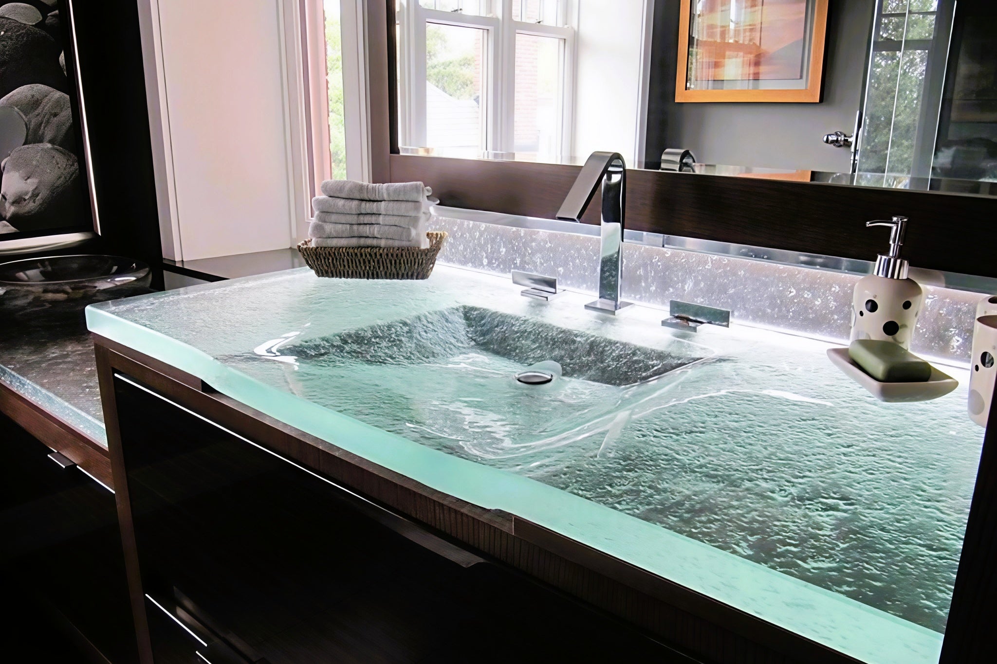 LAS073 "La Michelle" Deco Rectangular Wash Basin - Bespoke Custom Collection VERRE GALLERY by Renaissance Glassworks Inc