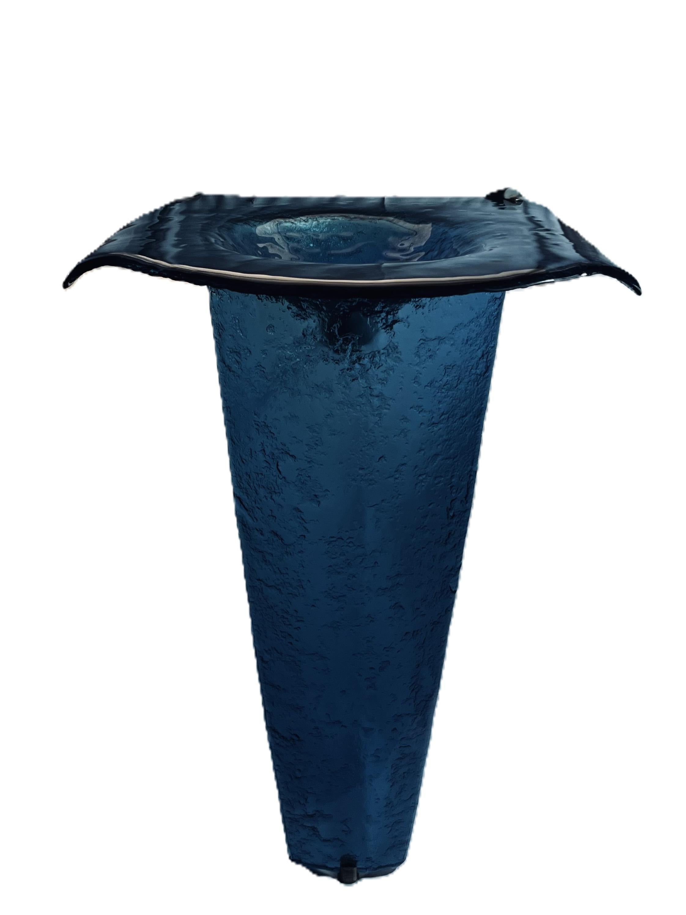 The Venezia — Fused Multi-Layer Glass Winged Countertop with Integral Round Basin on Slender Tapered Pedestal (LAS315) VERRE GALLERY by Renaissance Glassworks Inc
