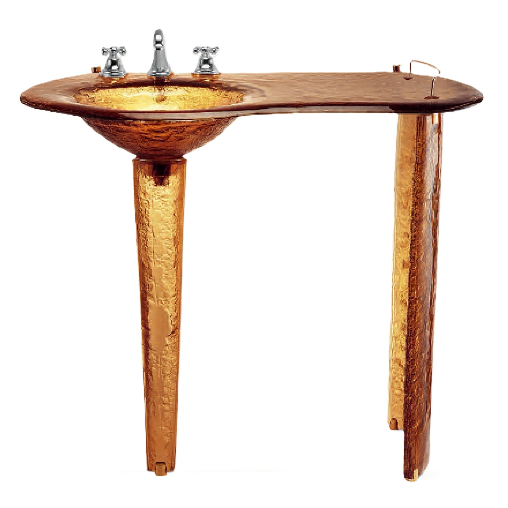 The Joséphine — Glass Asymmetric Oval Countertop with Integral Round Basin on Twin Tapered Pedestals (LAS500) VERRE GALLERY by Renaissance Glassworks Inc