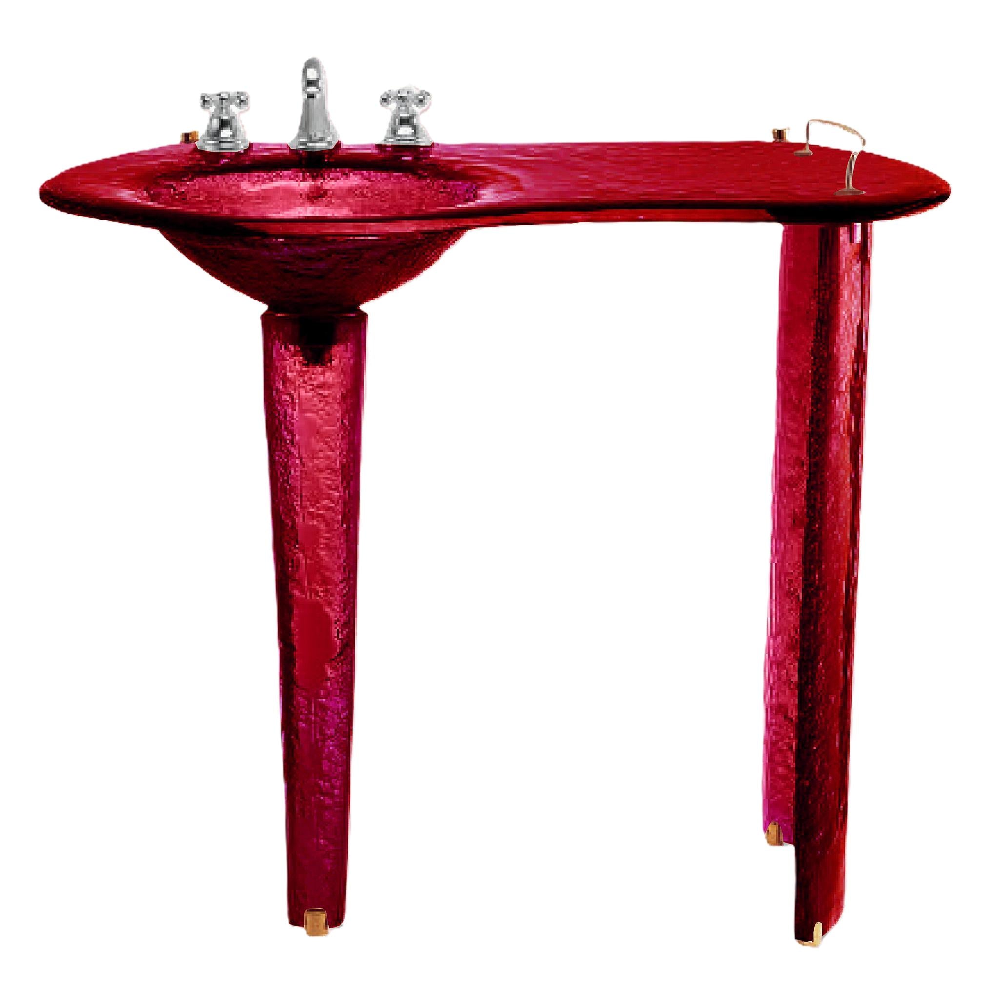 The Joséphine — Glass Asymmetric Oval Countertop with Integral Round Basin on Twin Tapered Pedestals (LAS500) VERRE GALLERY by Renaissance Glassworks Inc