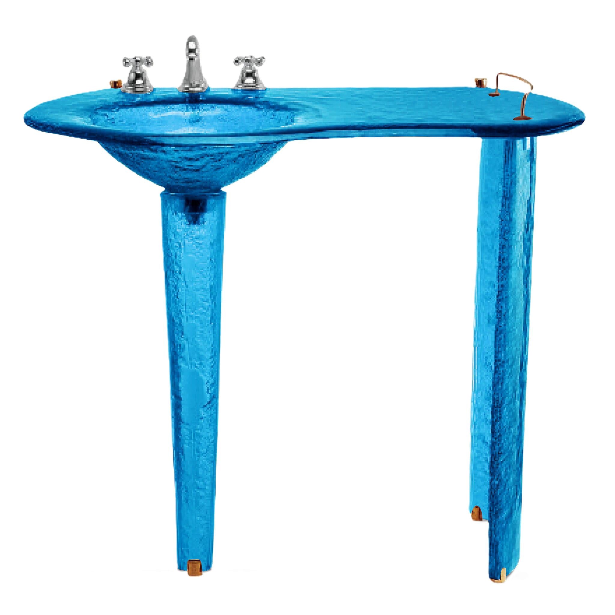 The Joséphine — Glass Asymmetric Oval Countertop with Integral Round Basin on Twin Tapered Pedestals (LAS500) VERRE GALLERY by Renaissance Glassworks Inc