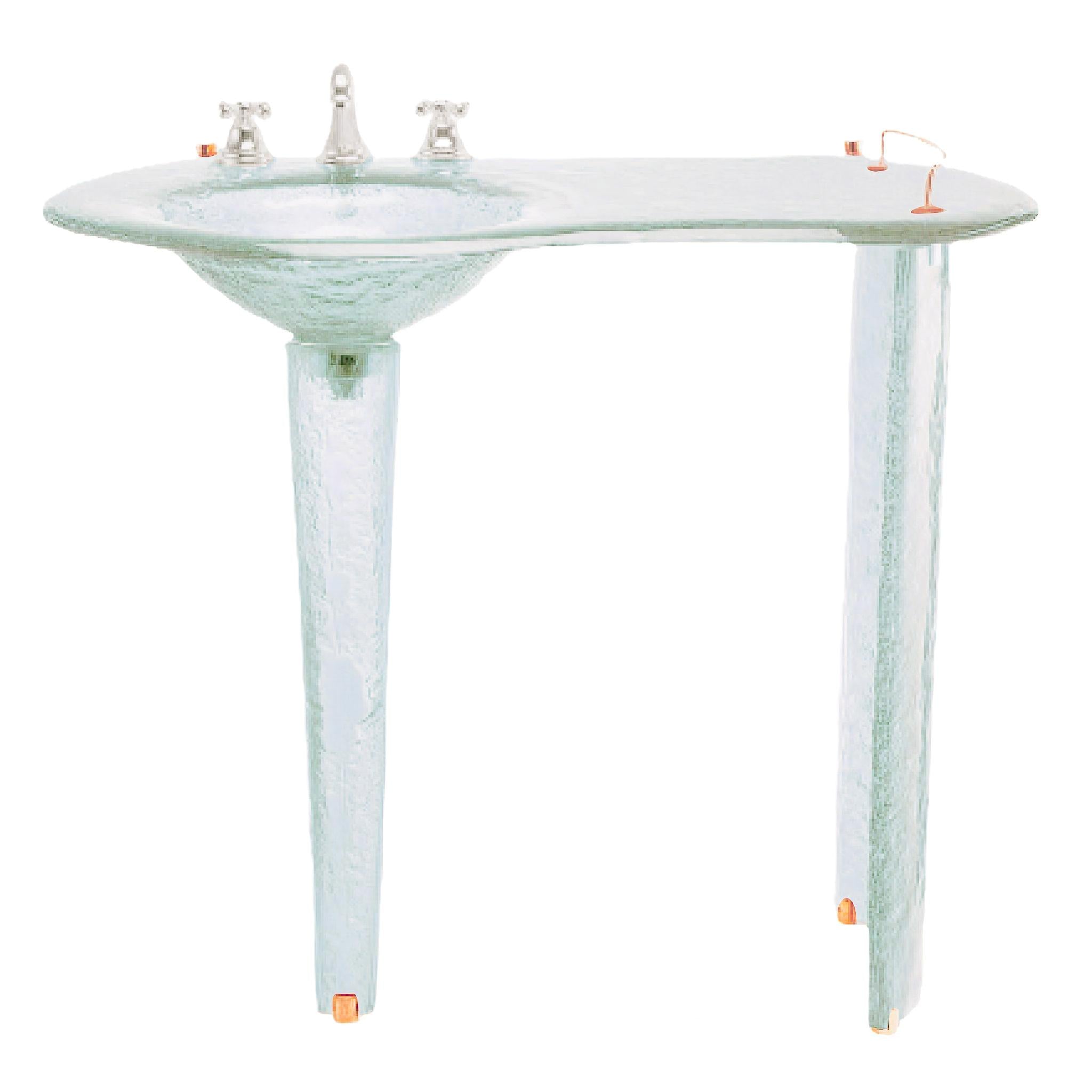 The Joséphine — Glass Asymmetric Oval Countertop with Integral Round Basin on Twin Tapered Pedestals (LAS500) VERRE GALLERY by Renaissance Glassworks Inc