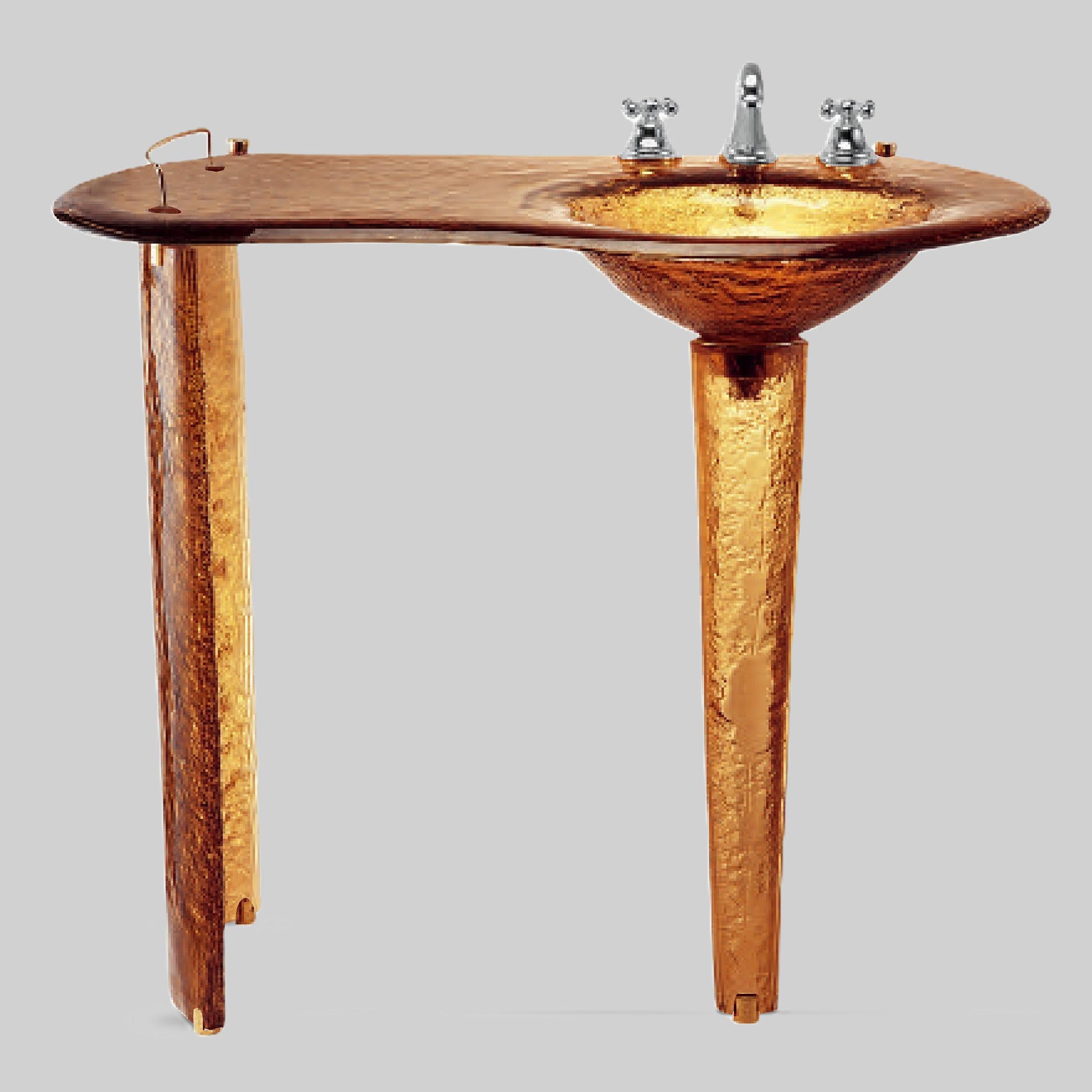 The Joséphine II — Glass Asymmetric Oval Countertop with Integral Round Basin on Twin Tapered Pedestals, Right-Hand Console (LAS501) VERRE GALLERY by Renaissance Glassworks Inc