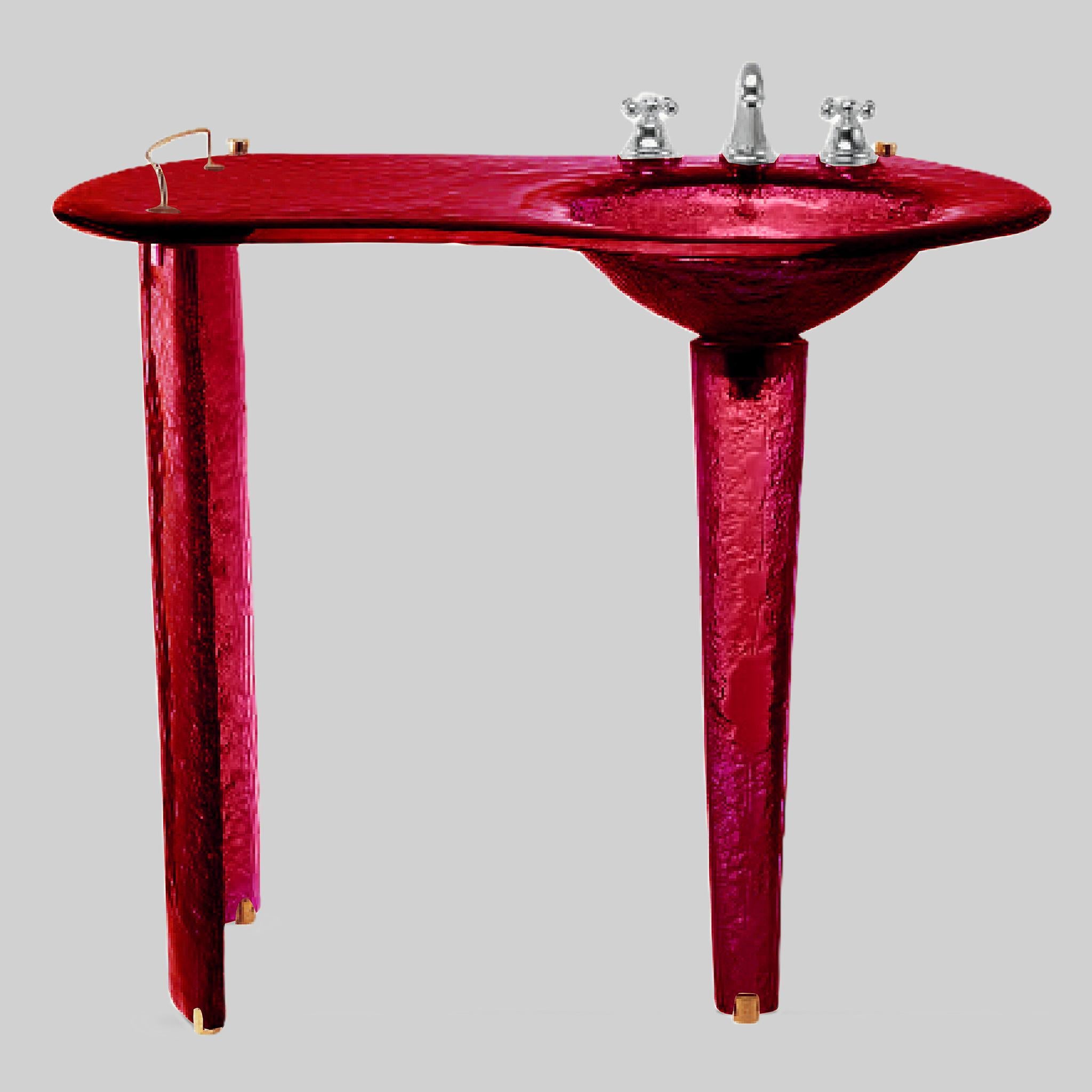 The Joséphine II — Glass Asymmetric Oval Countertop with Integral Round Basin on Twin Tapered Pedestals, Right-Hand Console (LAS501) VERRE GALLERY by Renaissance Glassworks Inc